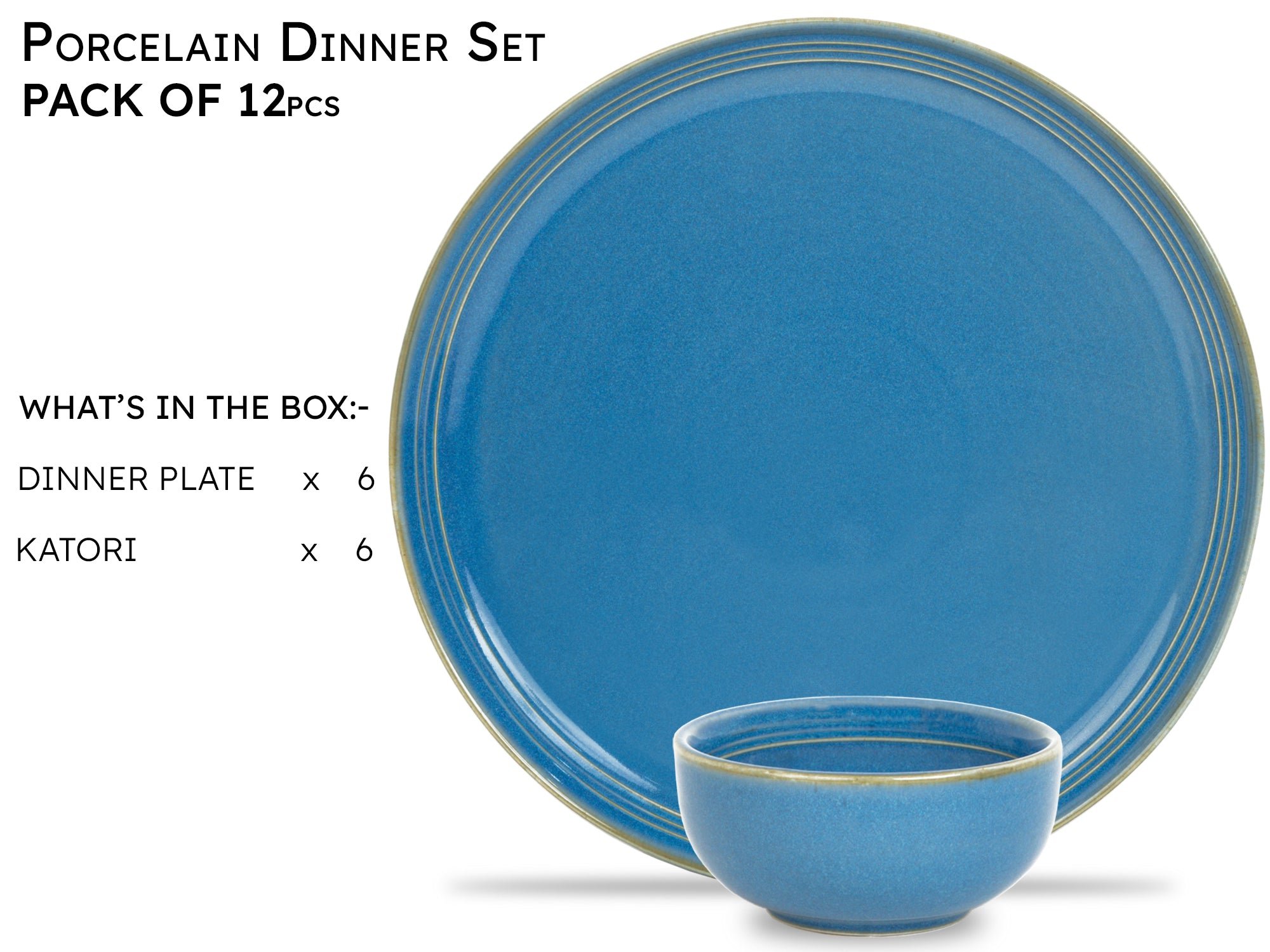 Mid Blue Premium Porcelain Dinner Set Of 12 Pcs