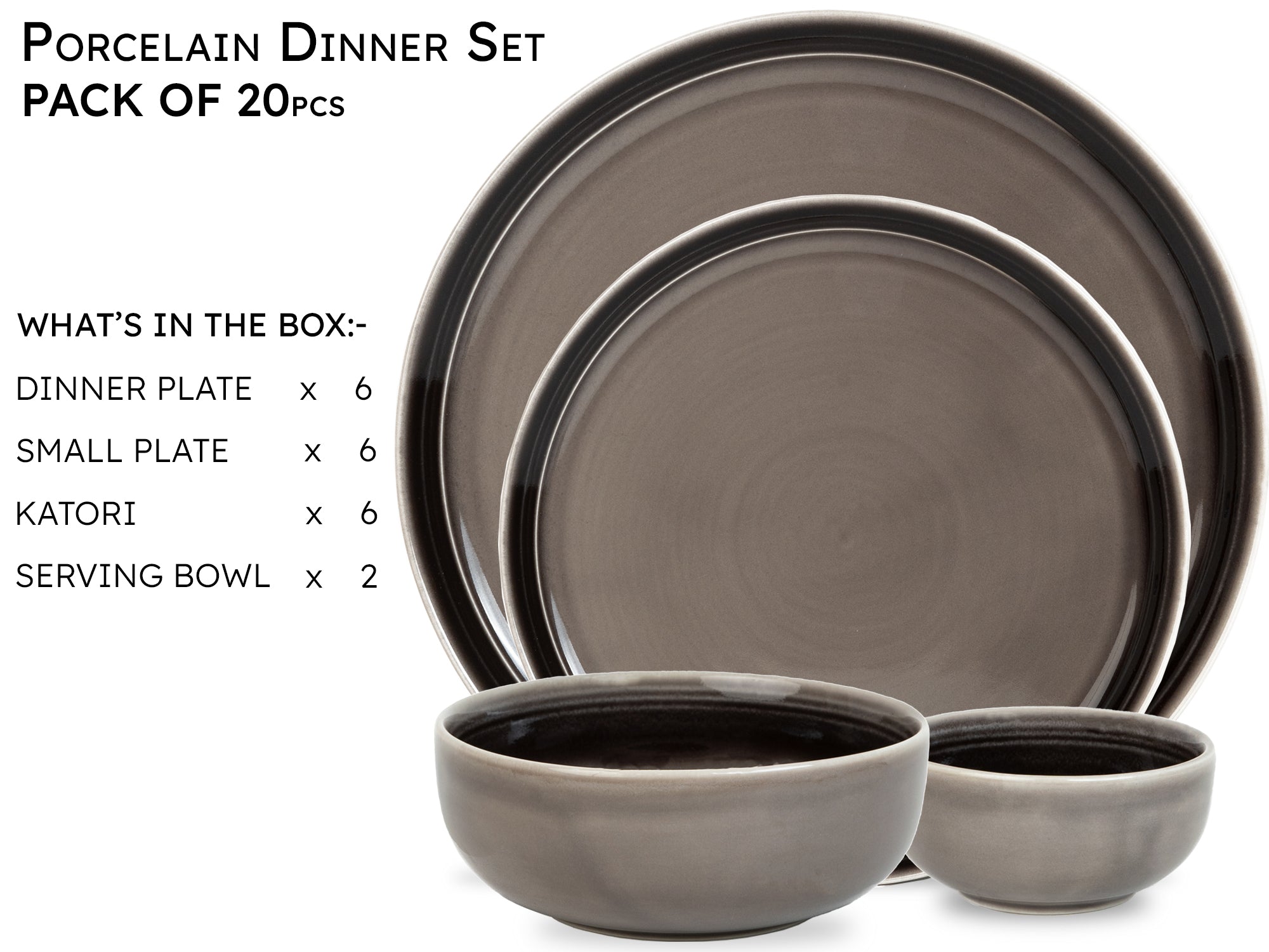 Smoke Grey PremiumPorcelain Dinner Set of 20 Pcs