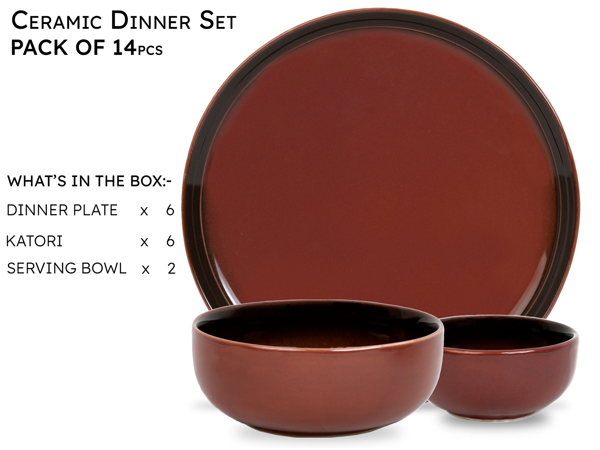 Deep Red Premium Porcelain Dinner Set Of 14 Pcs