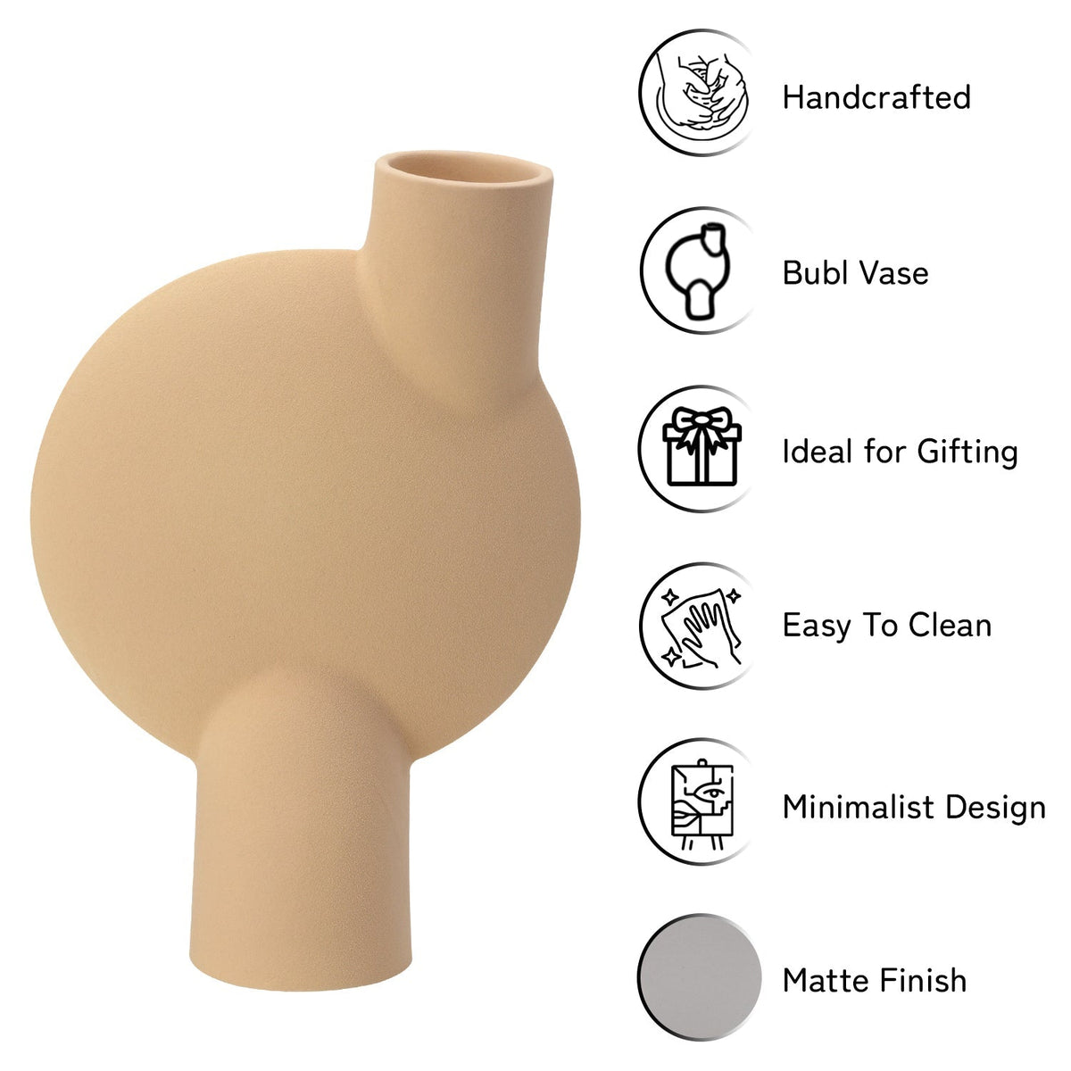 Bodhi House Ceramic Handcrafted Modern Abstract Bubl Minimalist Aesthetic Flower Vase for Home Decor and Gifting Vases | Matte Finish | Decorative Flower Vase for Living Room - Beige | Set of 2 Bodhi House