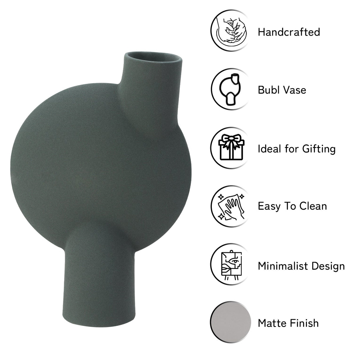 Bodhi House Ceramic Handcrafted Modern Abstract Bubl Minimalist Aesthetic Flower Vase for Home Decor and Gifting Vases | Matte Finish | Decorative Flower Vase for Living Room - Bottle Green Bodhi House