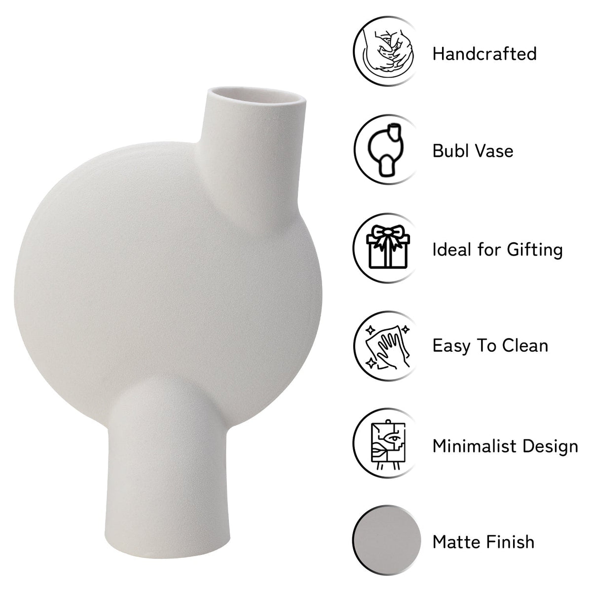 Bodhi House Ceramic Handcrafted Modern Abstract Bubl Minimalist Aesthetic Flower Vase for Home Decor and Gifting Vases | Matte Finish | Decorative Flower Vase for Living Room - White Bodhi House