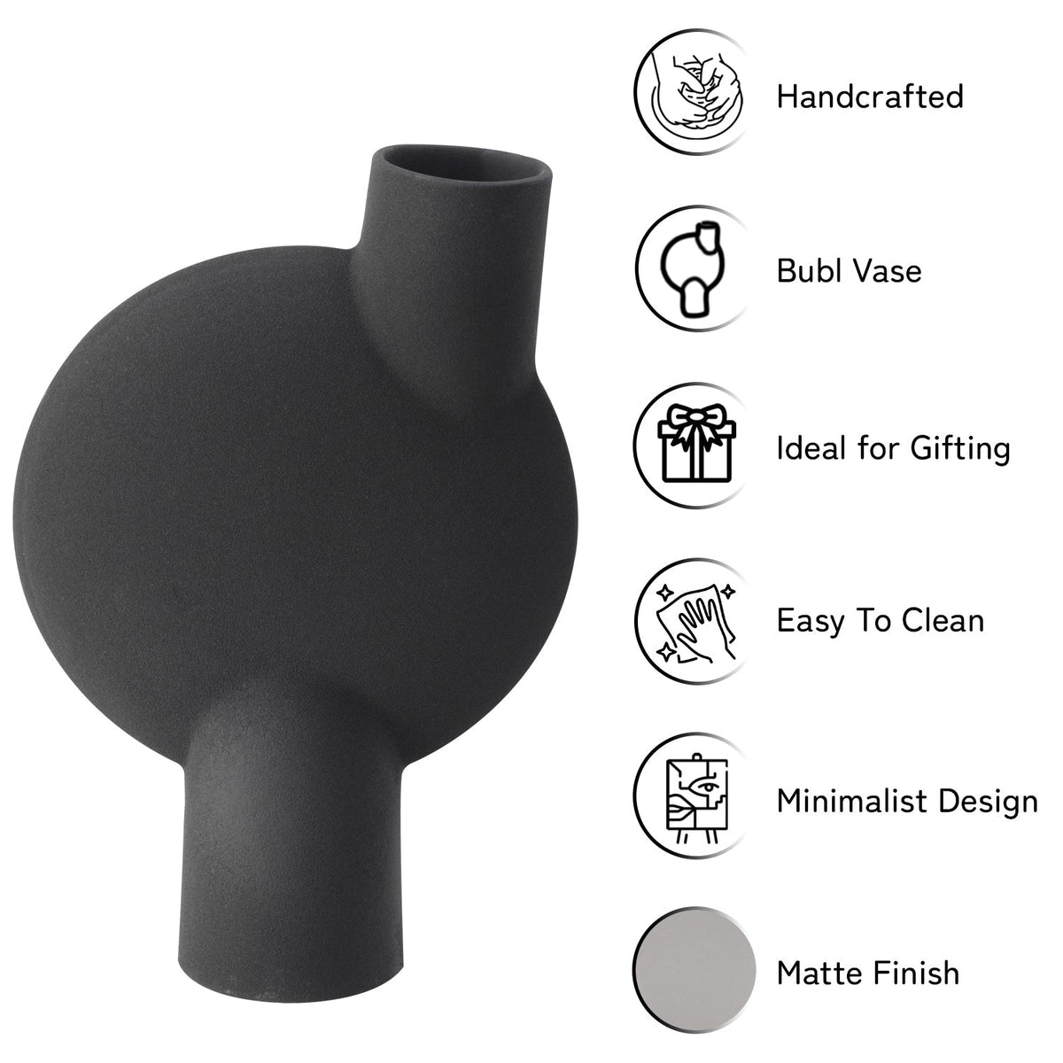 Bodhi House Ceramic Handcrafted Modern Abstract Bubl Minimalist Aesthetic Flower Vase for Home Decor and Gifting Vases | Matte Finish | Decorative Flower Vase for Living Room - Charcoal Black | Set of 2 Bodhi House
