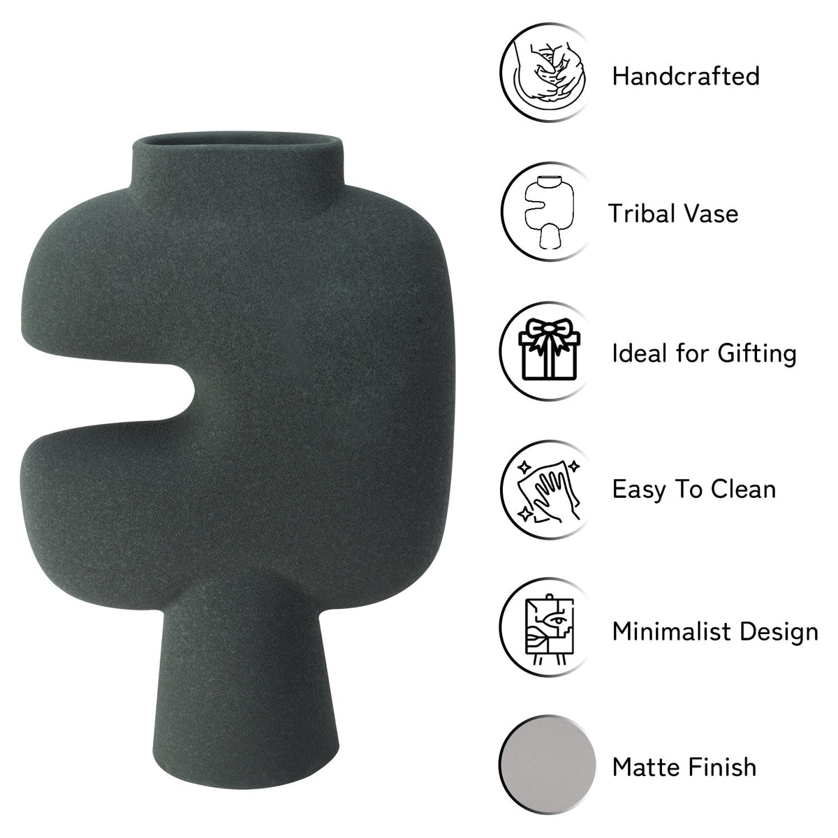 Bodhi House Ceramic Handcrafted Modern Abstract Tribal Minimalist Aesthetic Flower Vase for Home Decor and Gifting Vases | Matte Finish | Decorative Flower Vase for Living Room - Bottle Green Bodhi House