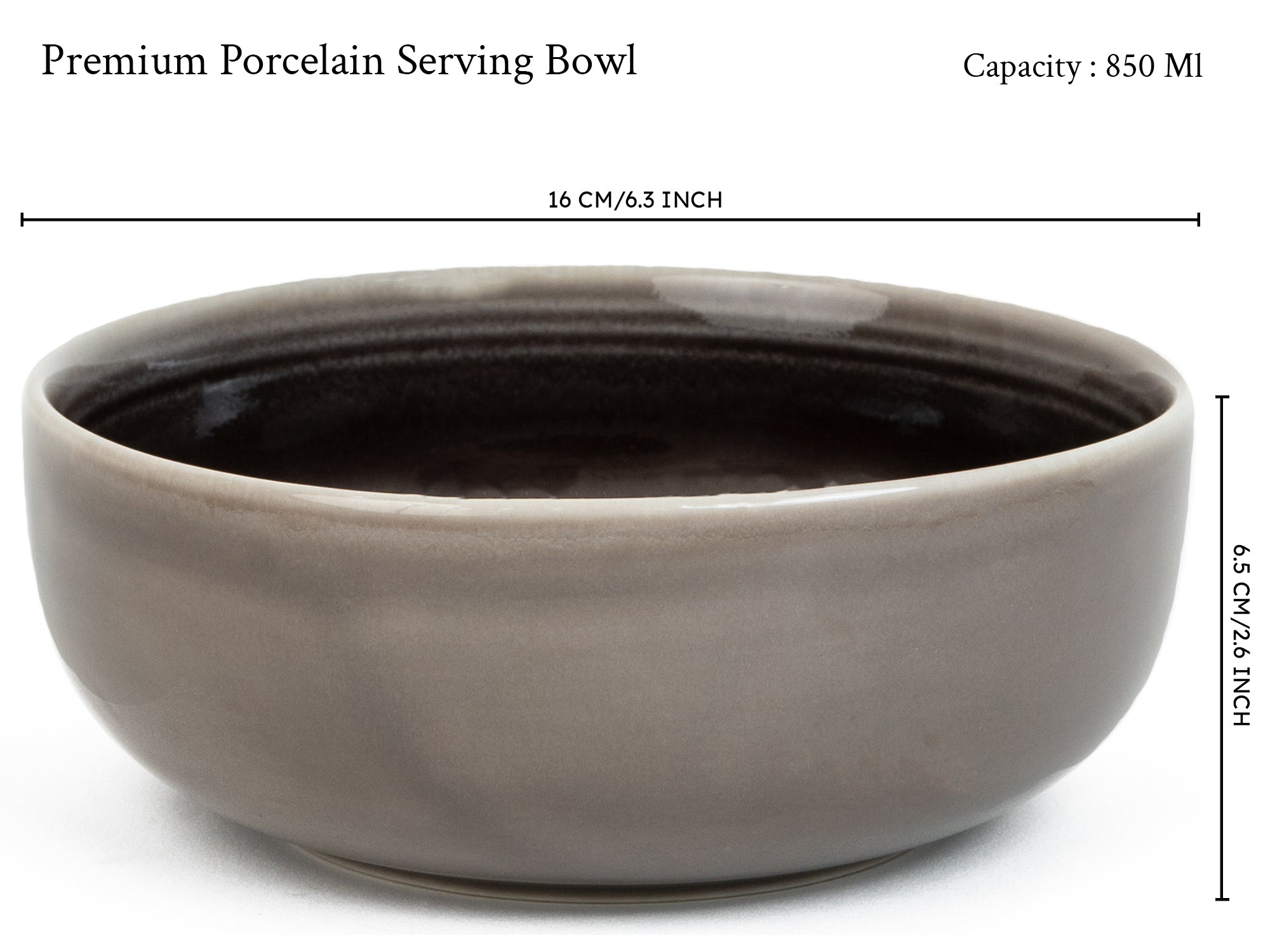 Smoke Grey Premium Porcelain Serving Bowls Set of 2