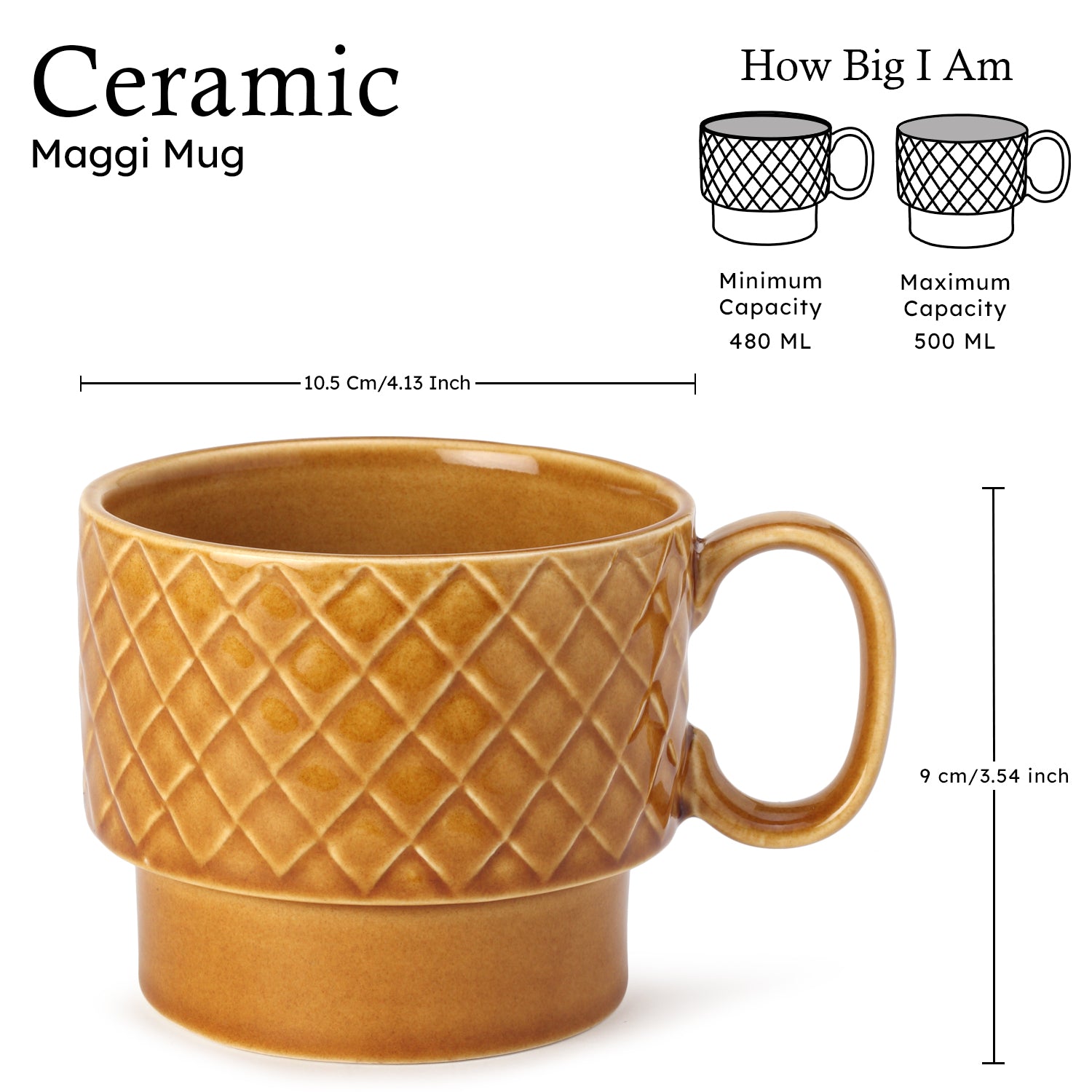 Golden Brown Ceramic Cups Set of 1 Pieces (500 ml)