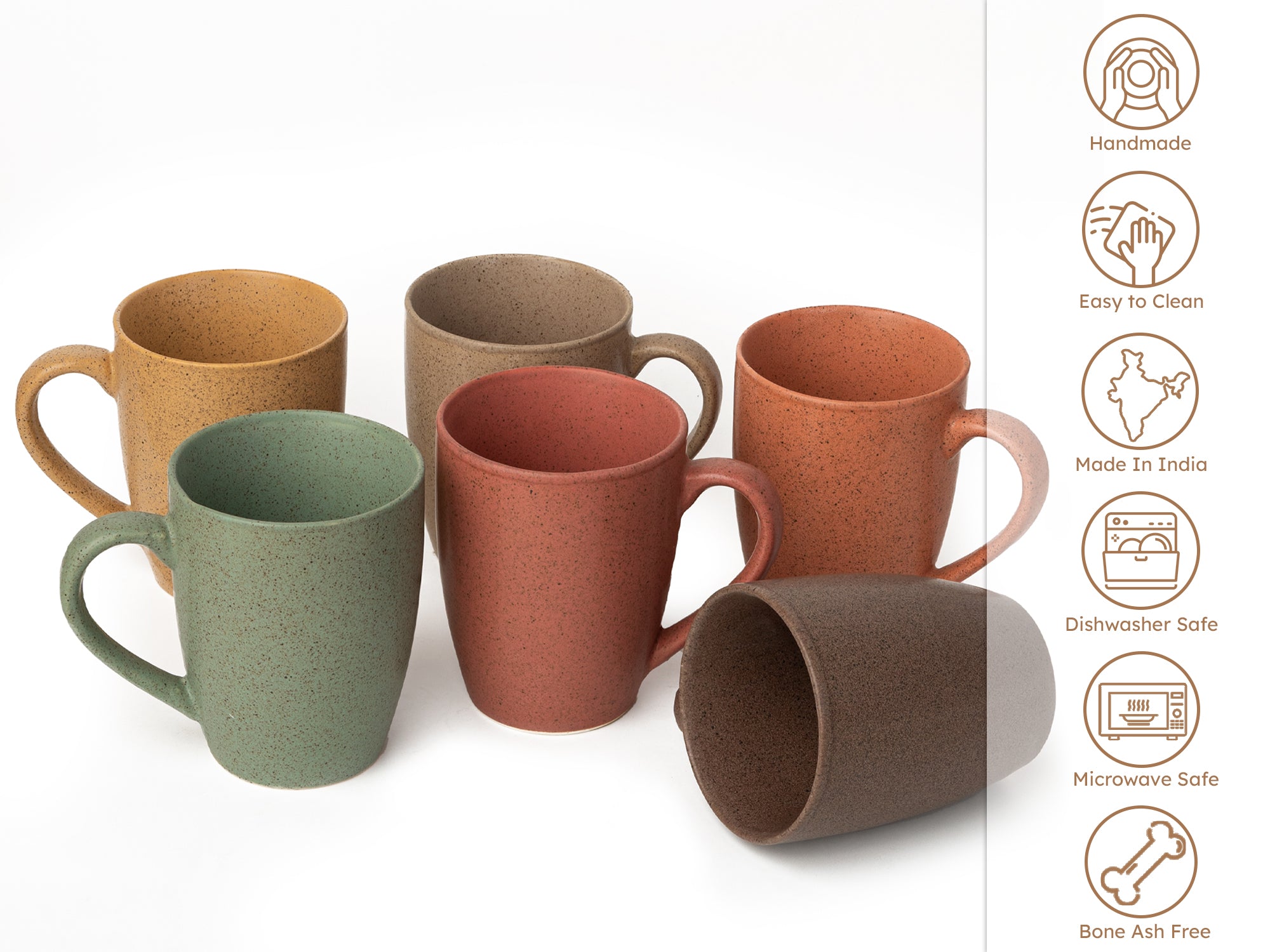 Handcrafted Ceramic Coffee Mug and Tea Cup – 300 ml (Pack of 6)