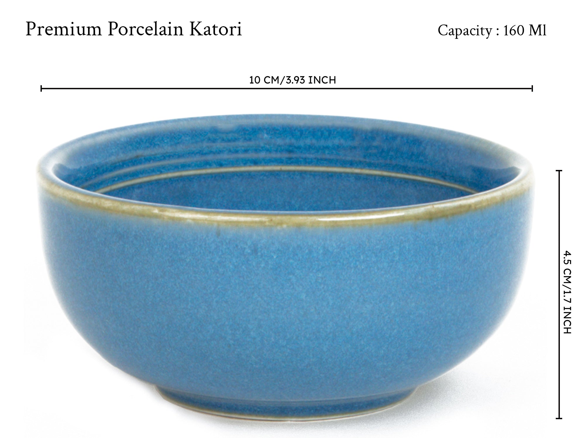 Mid Blue Premium Porcelain Small Dinner Bowls Set of 6