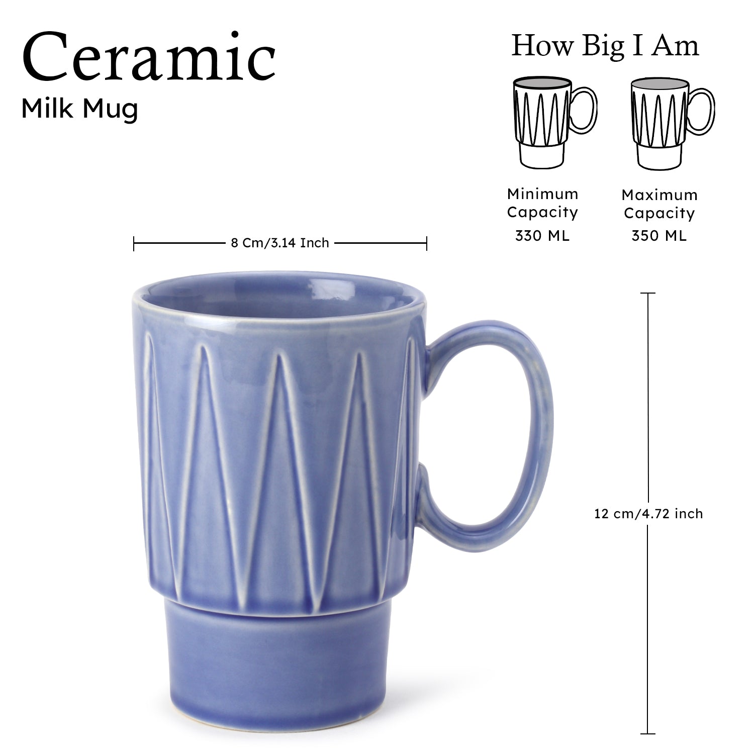 Mist Blue Ceramic Cups Set of 1 Pieces (350 ml)