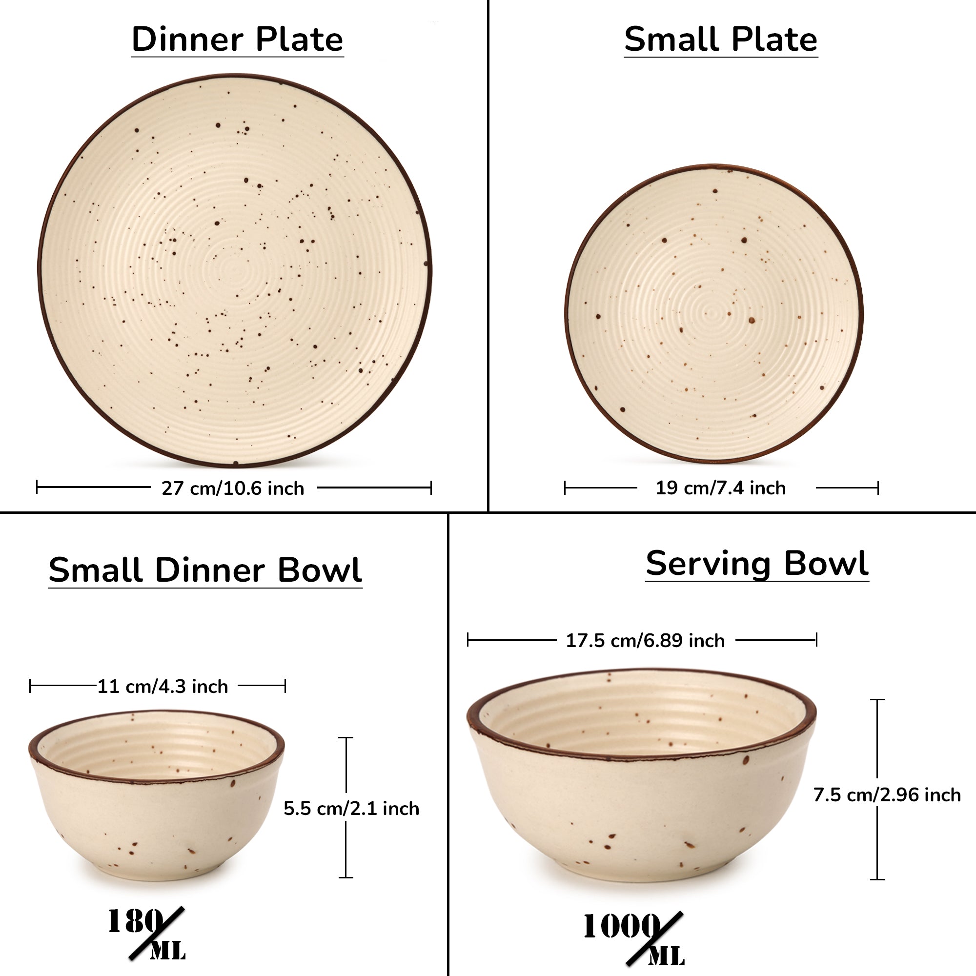 Frost Ceramic Dinner Set of 20 Pieces - 6 Dinner Plates, 6 Small Plates, 6 Bowl and 2 Serving Bowl