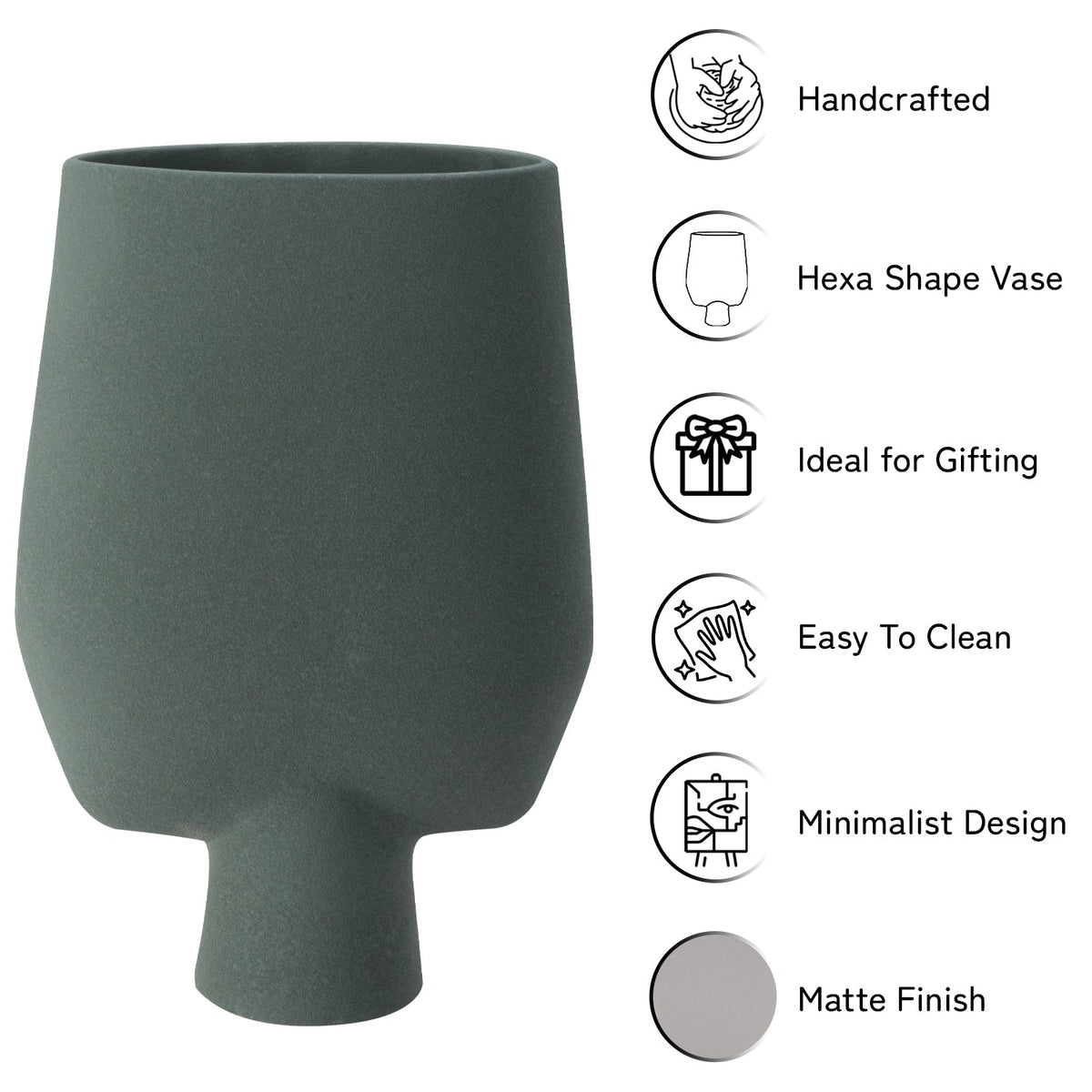 Bodhi House Ceramic Handcrafted Modern Abstract Square Minimalist Aesthetic Flower Vase for Home Decor and Gifting Vases | Matte Finish | Decorative Flower Vase for Living Room - Bottle Green Bodhi House