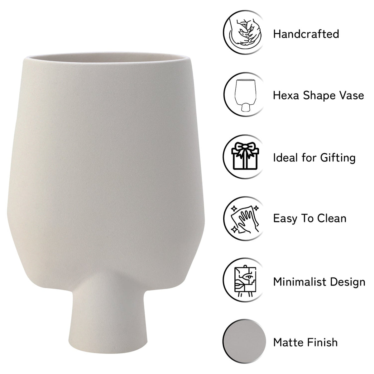 Bodhi House Ceramic Handcrafted Modern Abstract Square Minimalist Aesthetic Flower Vase for Home Decor and Gifting Vases | Matte Finish | Decorative Flower Vase for Living Room - White Bodhi House