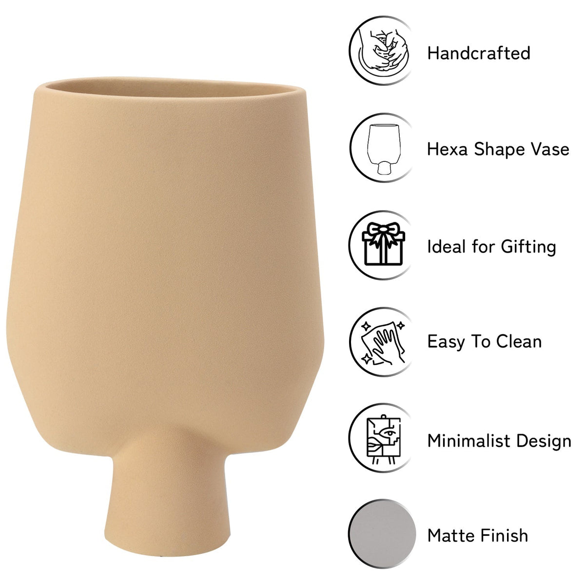 Bodhi House Ceramic Handcrafted Modern Abstract Square Minimalist Aesthetic Flower Vase for Home Decor and Gifting Vases | Matte Finish | Decorative Flower Vase for Living Room - Beige | Set of 2 Bodhi House