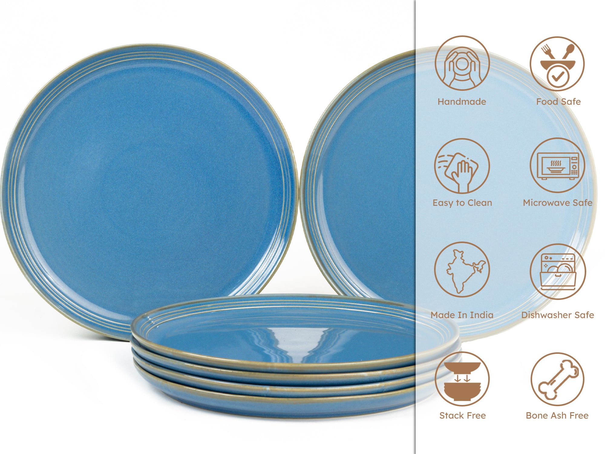 Mid Blue Porcelain Small Plates Set of 6