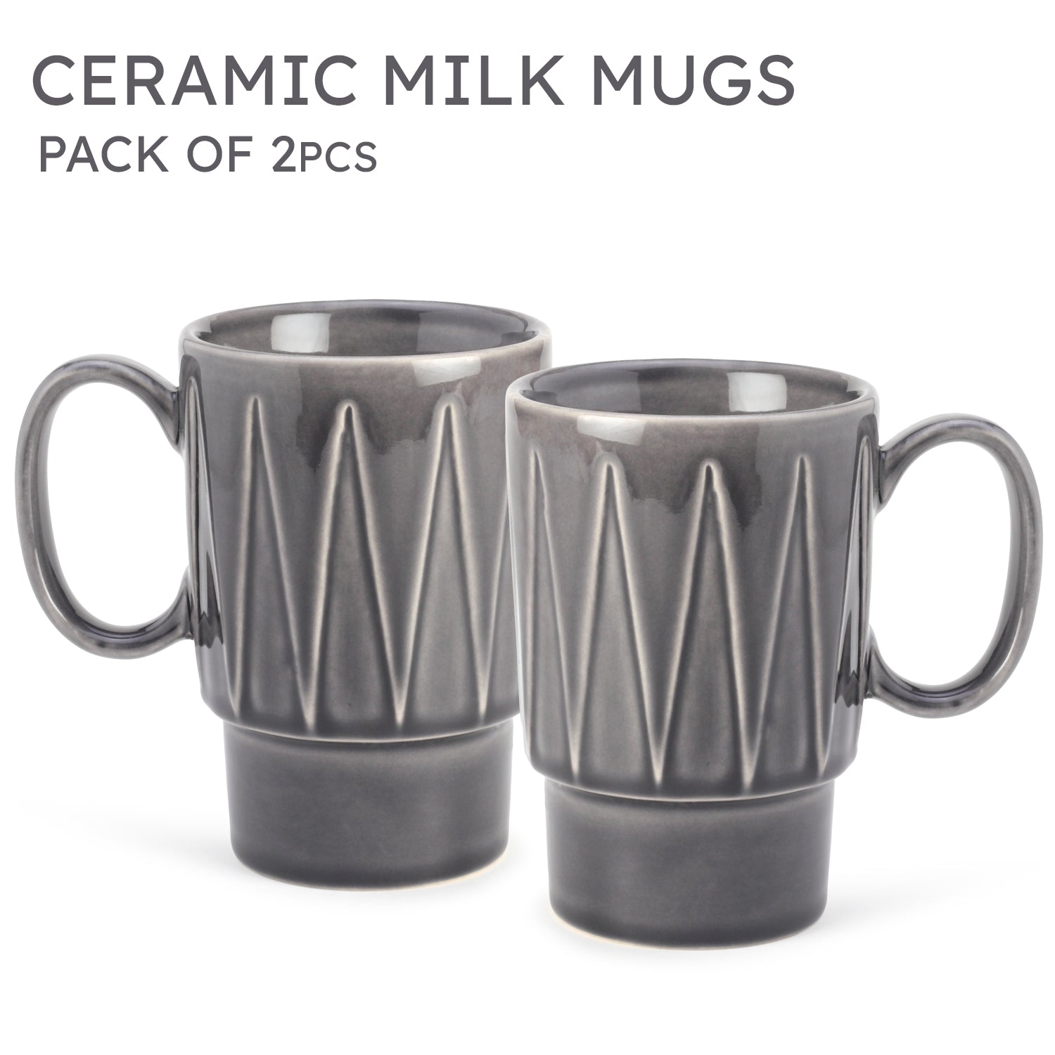 Ash Grey Ceramic Cups Set of 2 Pieces (350 ml)