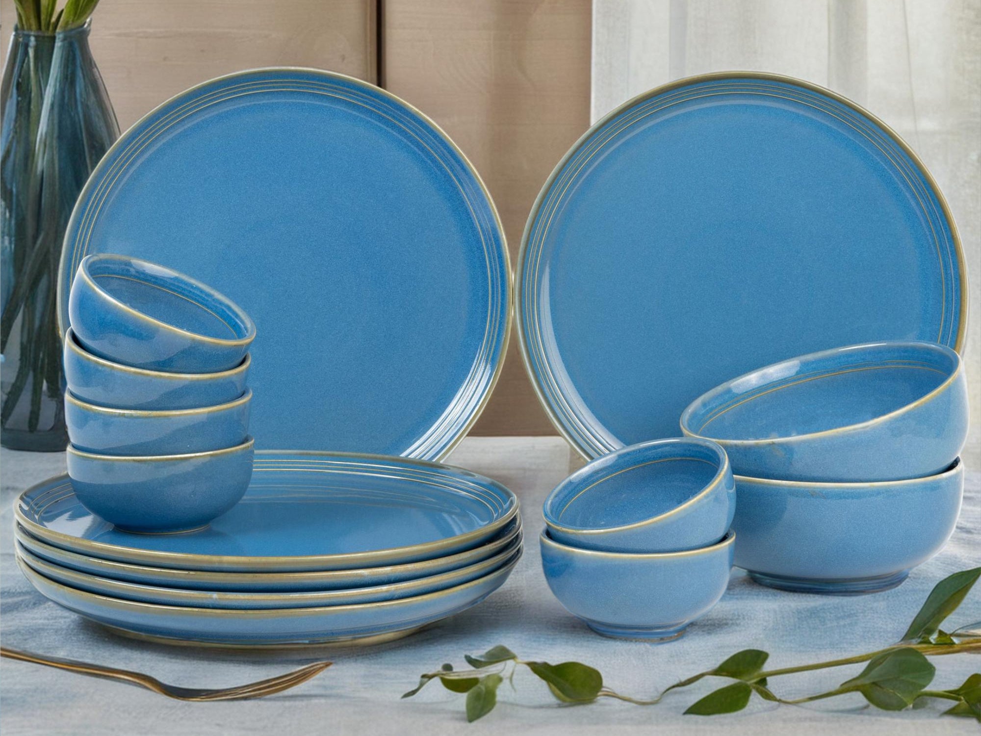 Mid Blue Premium Porcelain Dinner Set Of 14 Pcs