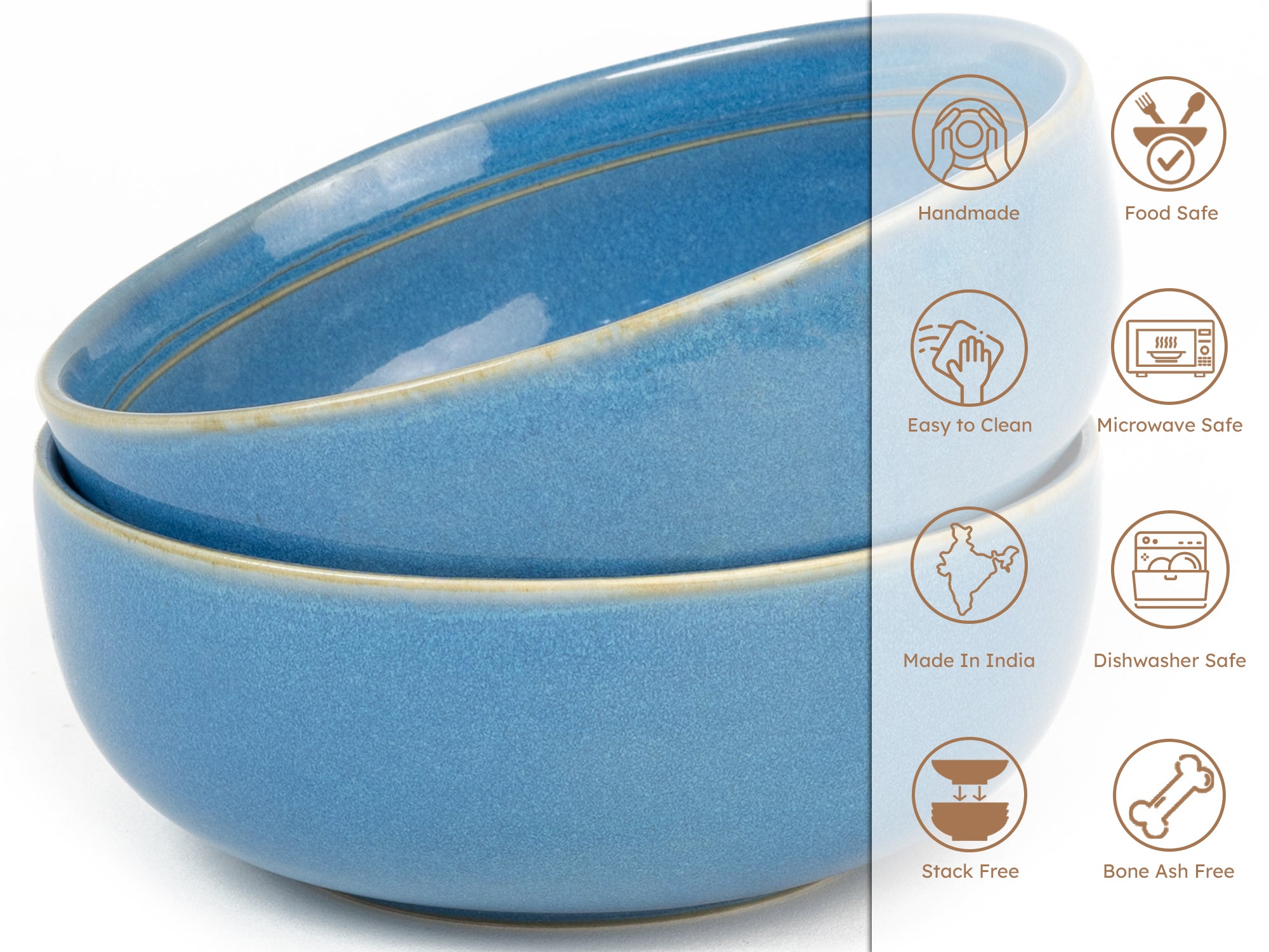 Mid Blue Premium Porcelain Serving Bowls Set of 2