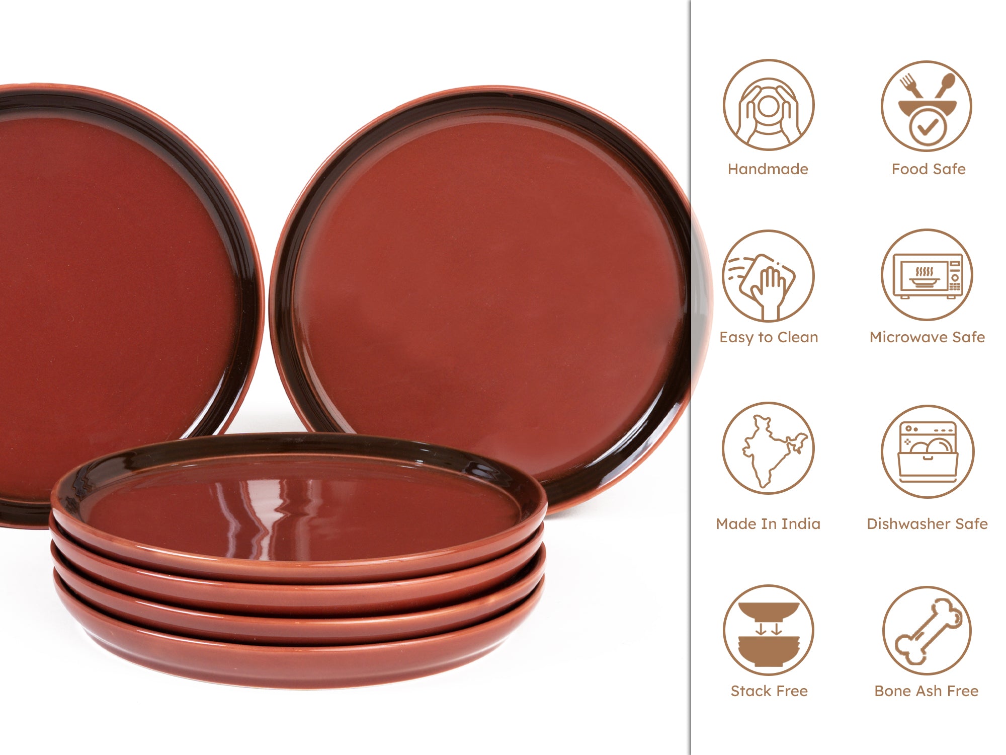 Deep Red Porcelain Small Plates Set of 6