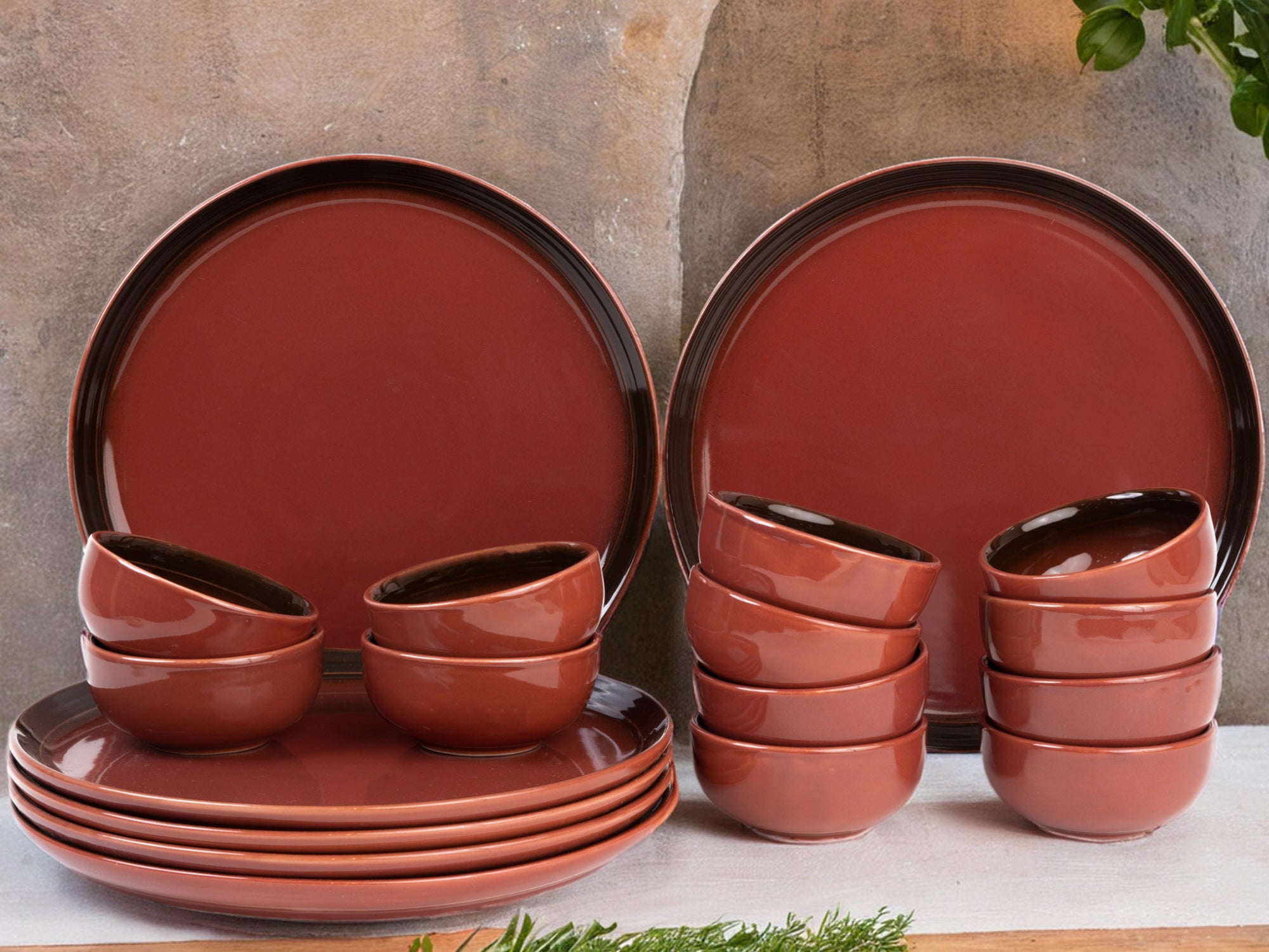 Deep Red Premium Porcelain Dinner Set Of 18 Pcs