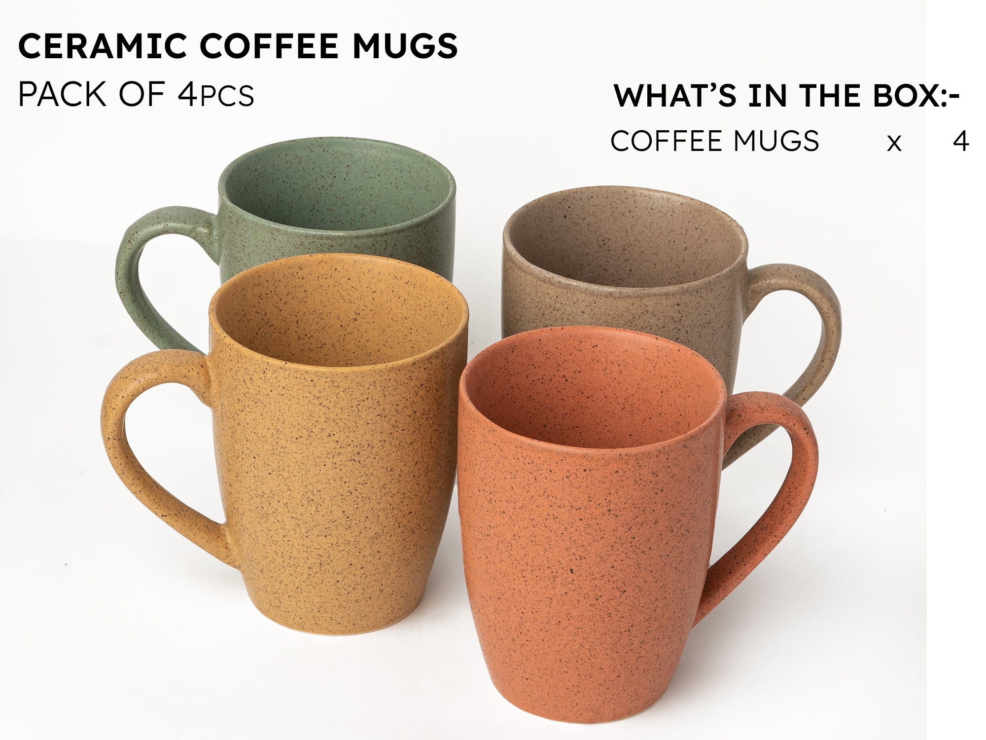 Handcrafted Ceramic Coffee Mug and Tea Cup – 300 ml (Pack of 4)