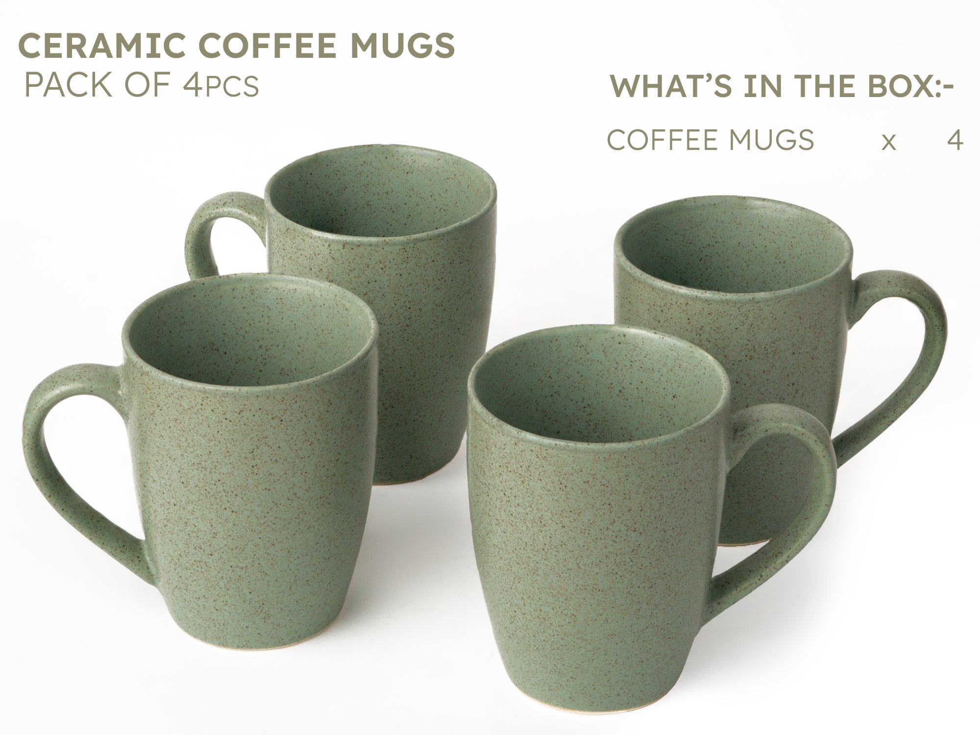 Handcrafted Ceramic Coffee Mug and Tea Cup – 300 ml (Pack of 4)