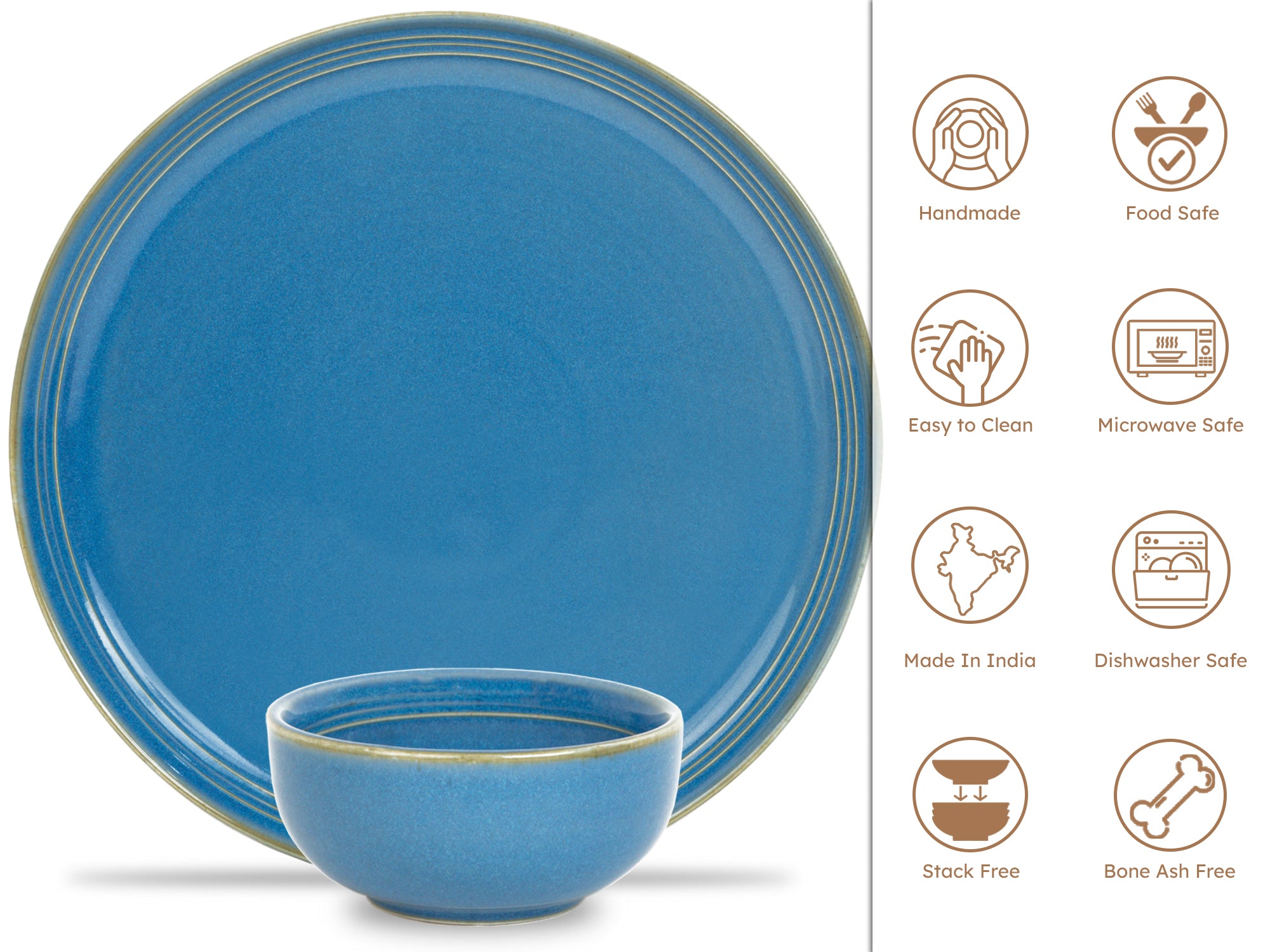 Mid Blue Premium Porcelain Dinner Set Of 12 Pcs