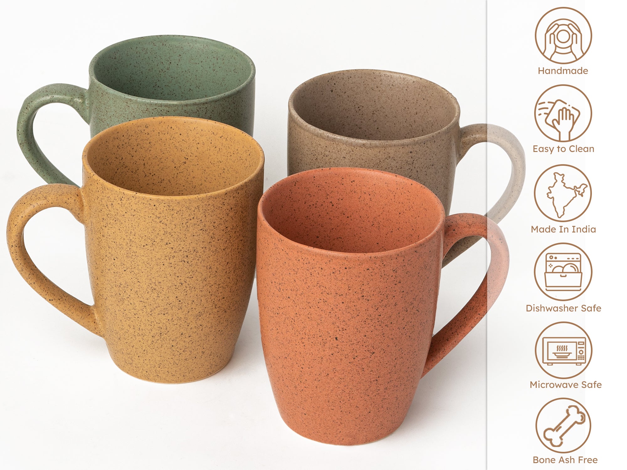 Handcrafted Ceramic Coffee Mug and Tea Cup – 300 ml (Pack of 4)