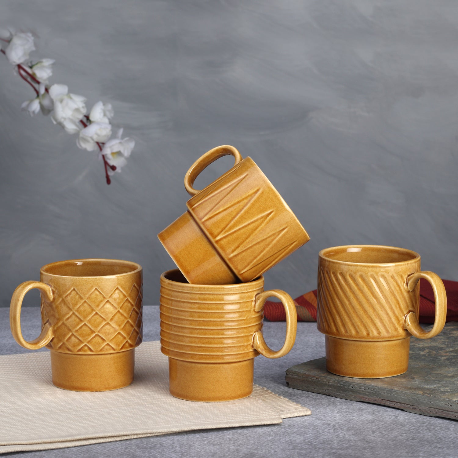 Golden Brown Ceramic Cups Set of 4 Pieces (150 ml)