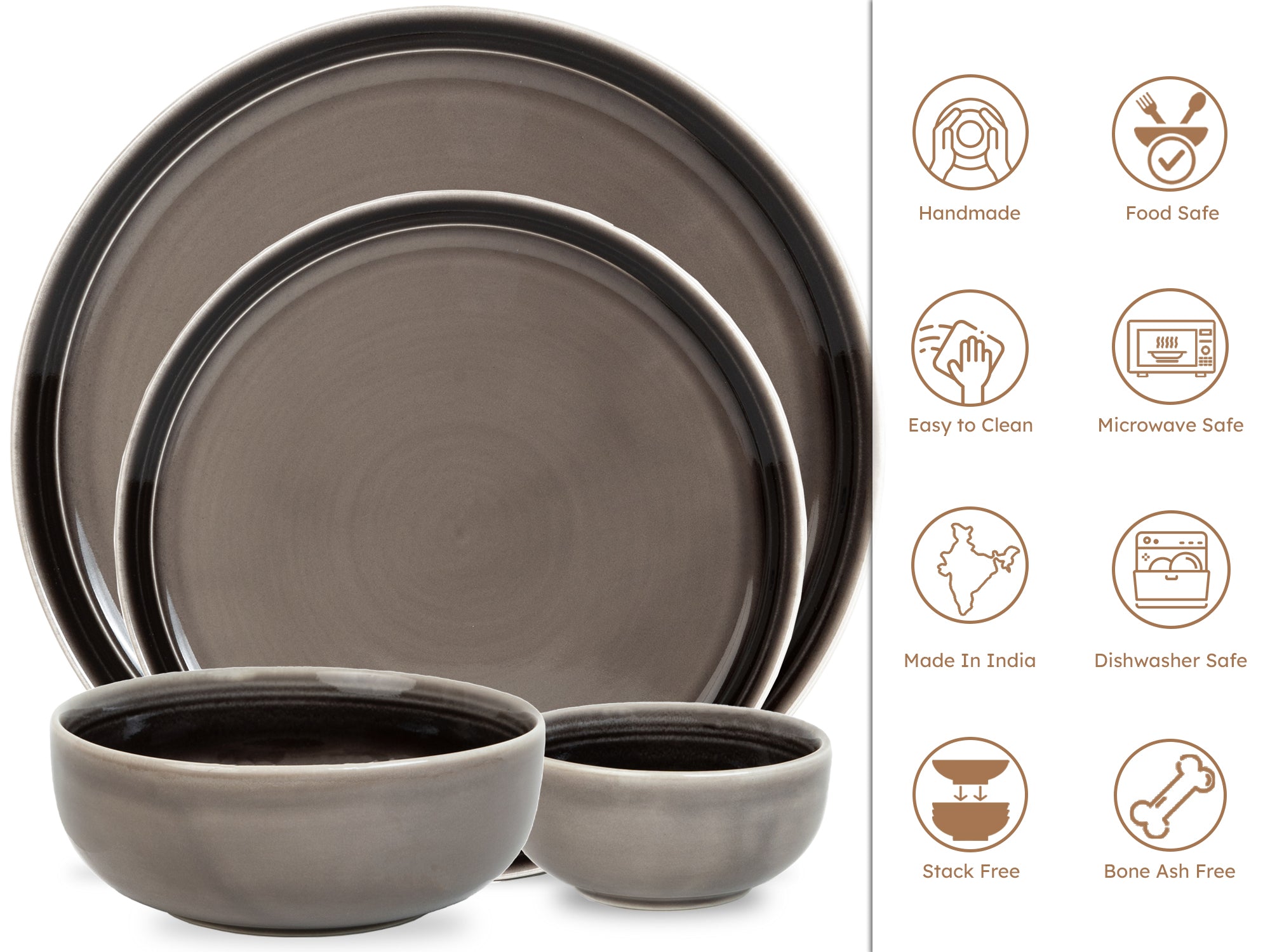 Smoke Grey PremiumPorcelain Dinner Set of 20 Pcs