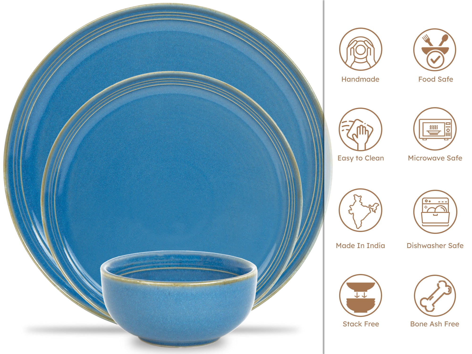 Mid Blue Premium Porcelain Dinner Set Of 18 Pcs