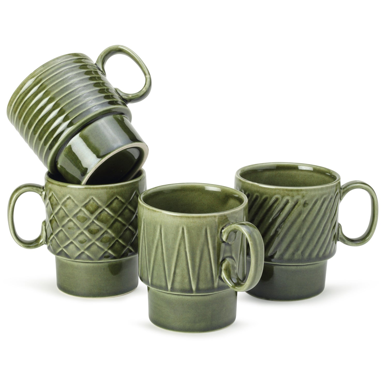 Moss Green Ceramic Cups Set of 4 Pieces (250 ml)