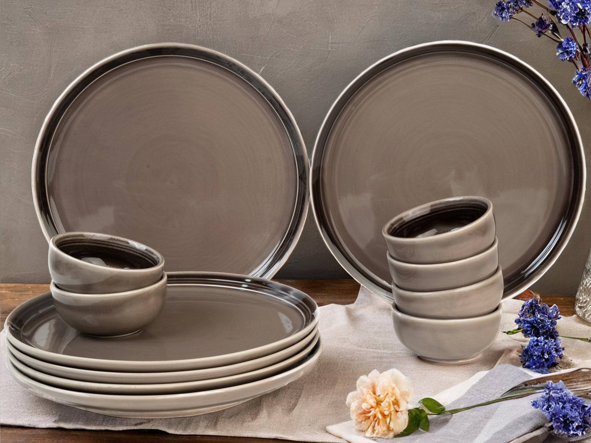 Smoke Grey Premium Porcelain Dinner Set Of 12 Pcs