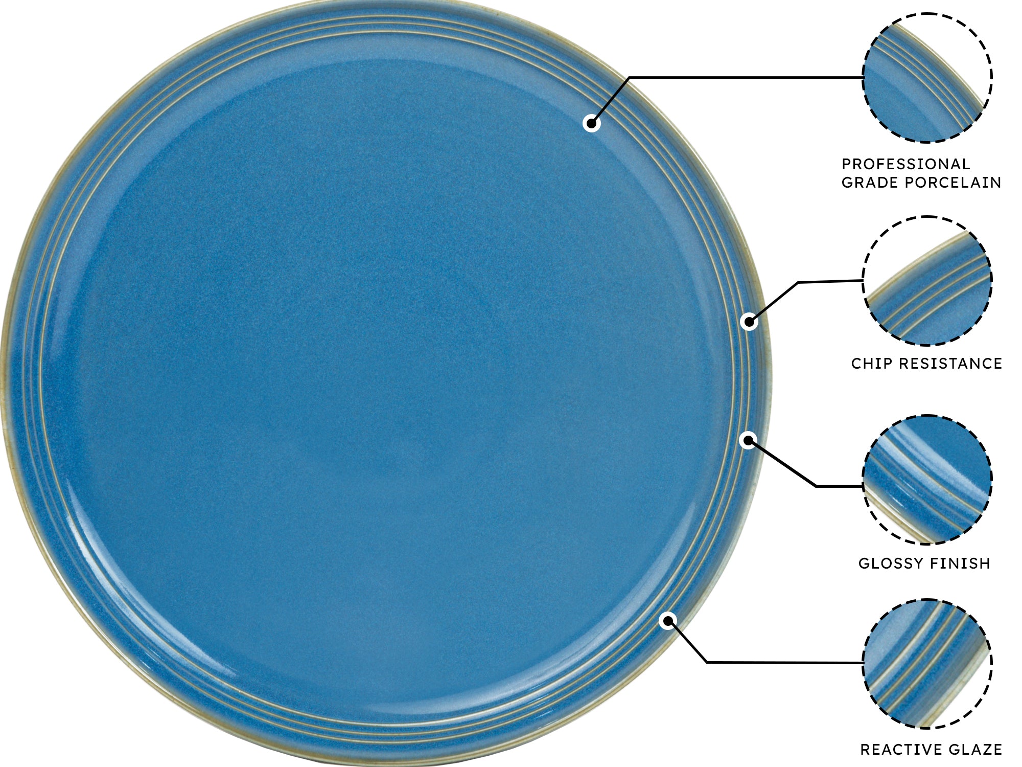 Mid Blue Porcelain Dinner Plates Set of 6