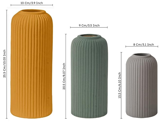 Premium Ceramic Pipe Vase Set of 3 (Multicolour) Bodhi House