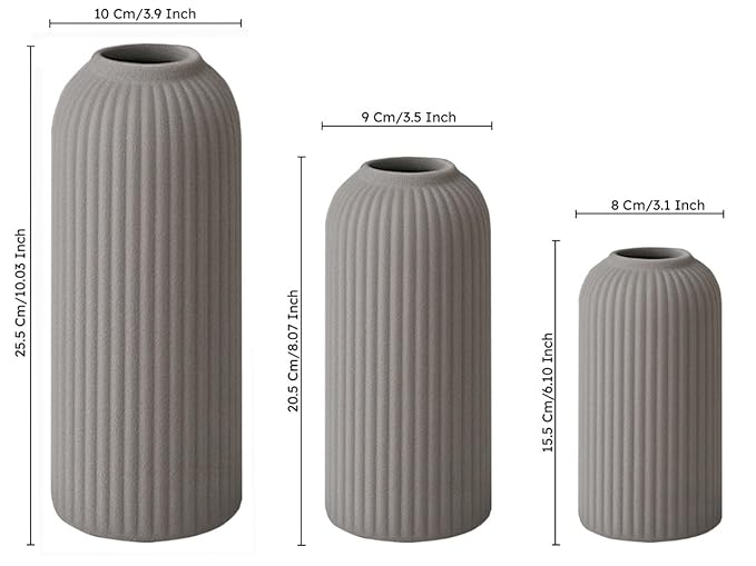 Premium Ceramic Pipe Vase Set of 3 (Grey) Bodhi House