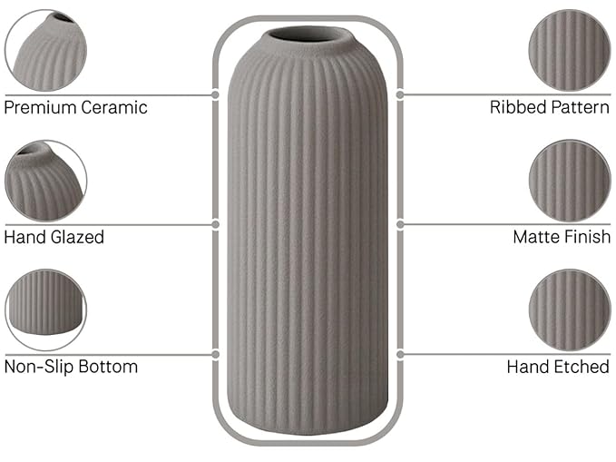 Premium Ceramic Pipe Vase Set of 3 (Grey) Bodhi House