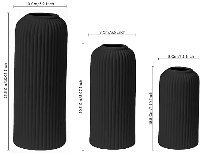 Premium Ceramic Pipe Vase Set of 3 (Black) Bodhi House