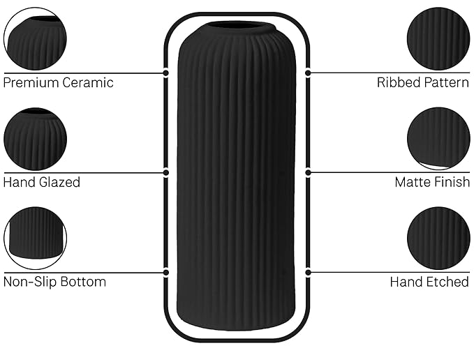 Premium Ceramic Pipe Vase Set of 3 (Black) Bodhi House