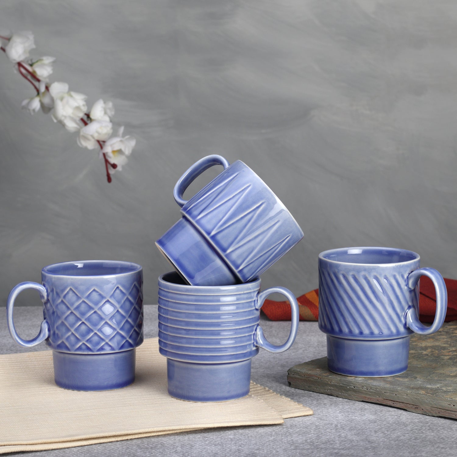 Mist Blue Ceramic Cups Set of 4 Pieces (150 ml)