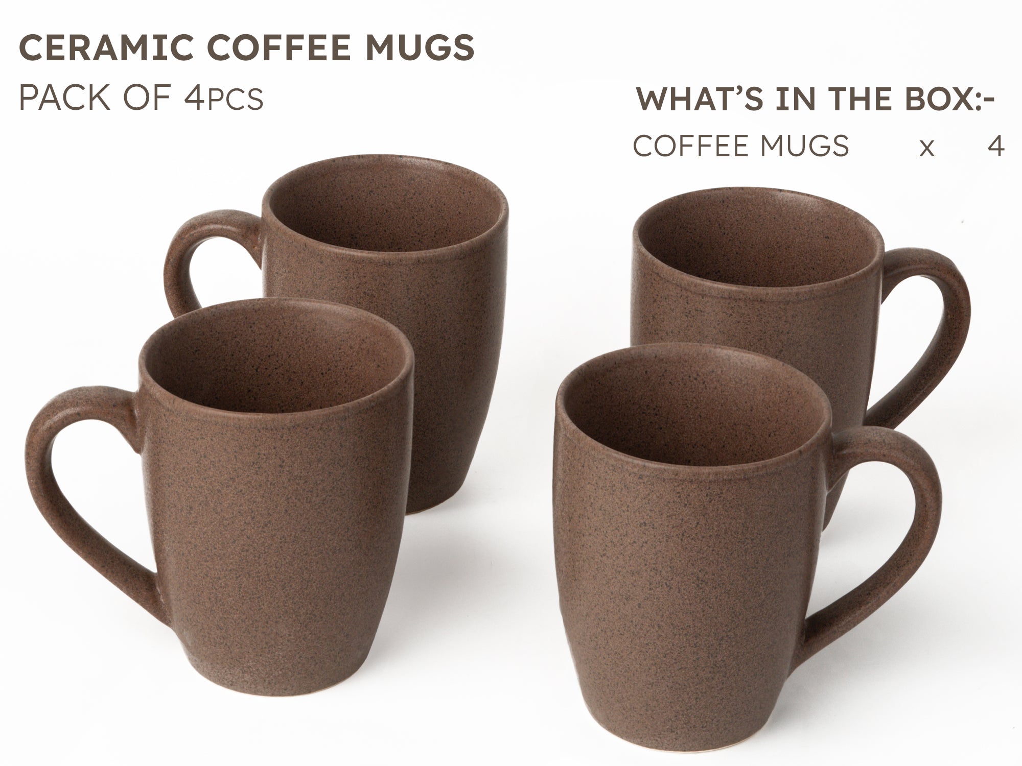 Handcrafted Ceramic Coffee Mug and Tea Cup – 300 ml (Pack of 4)