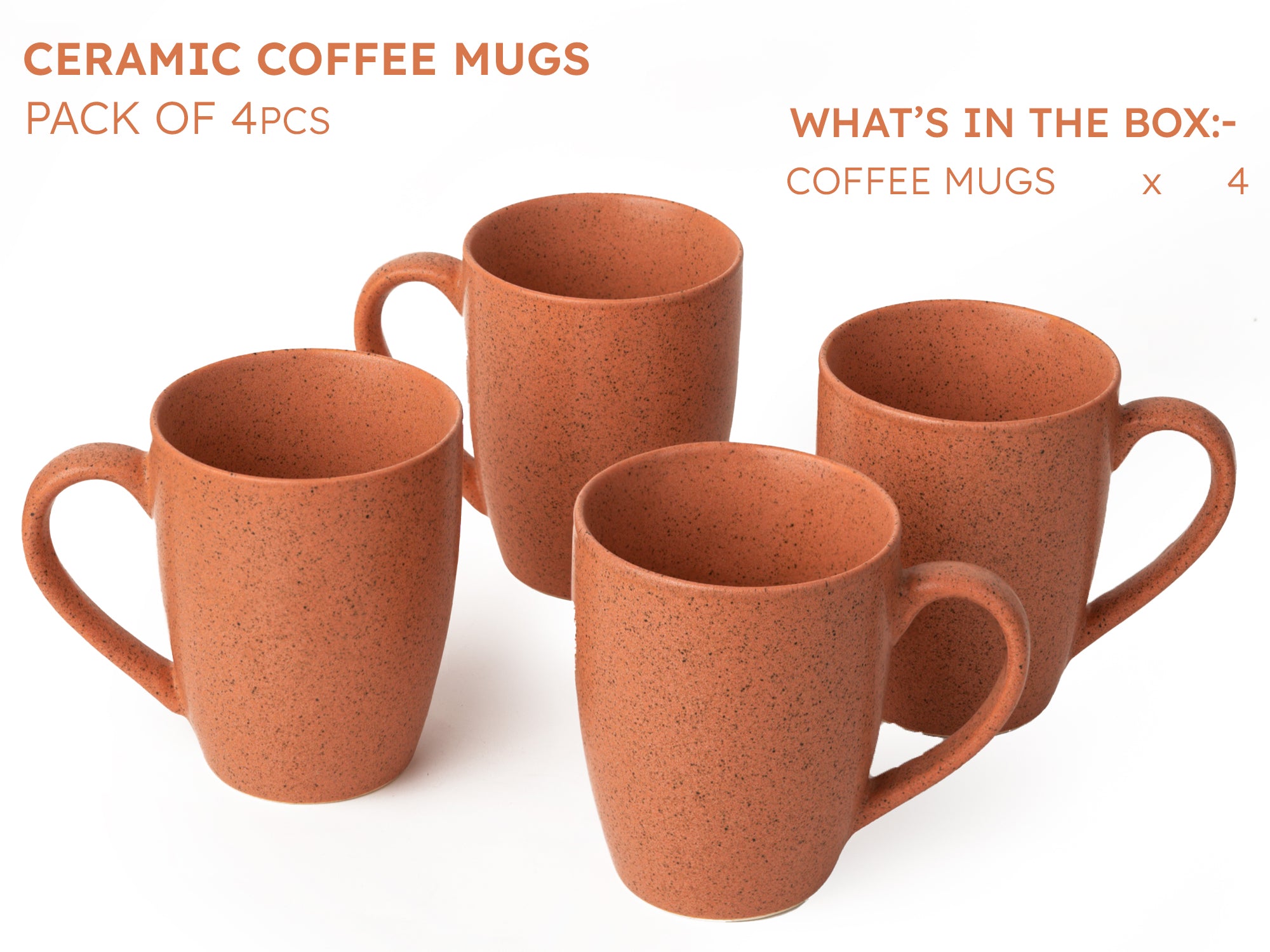 Handcrafted Ceramic Coffee Mug and Tea Cup – 300 ml (Pack of 4)