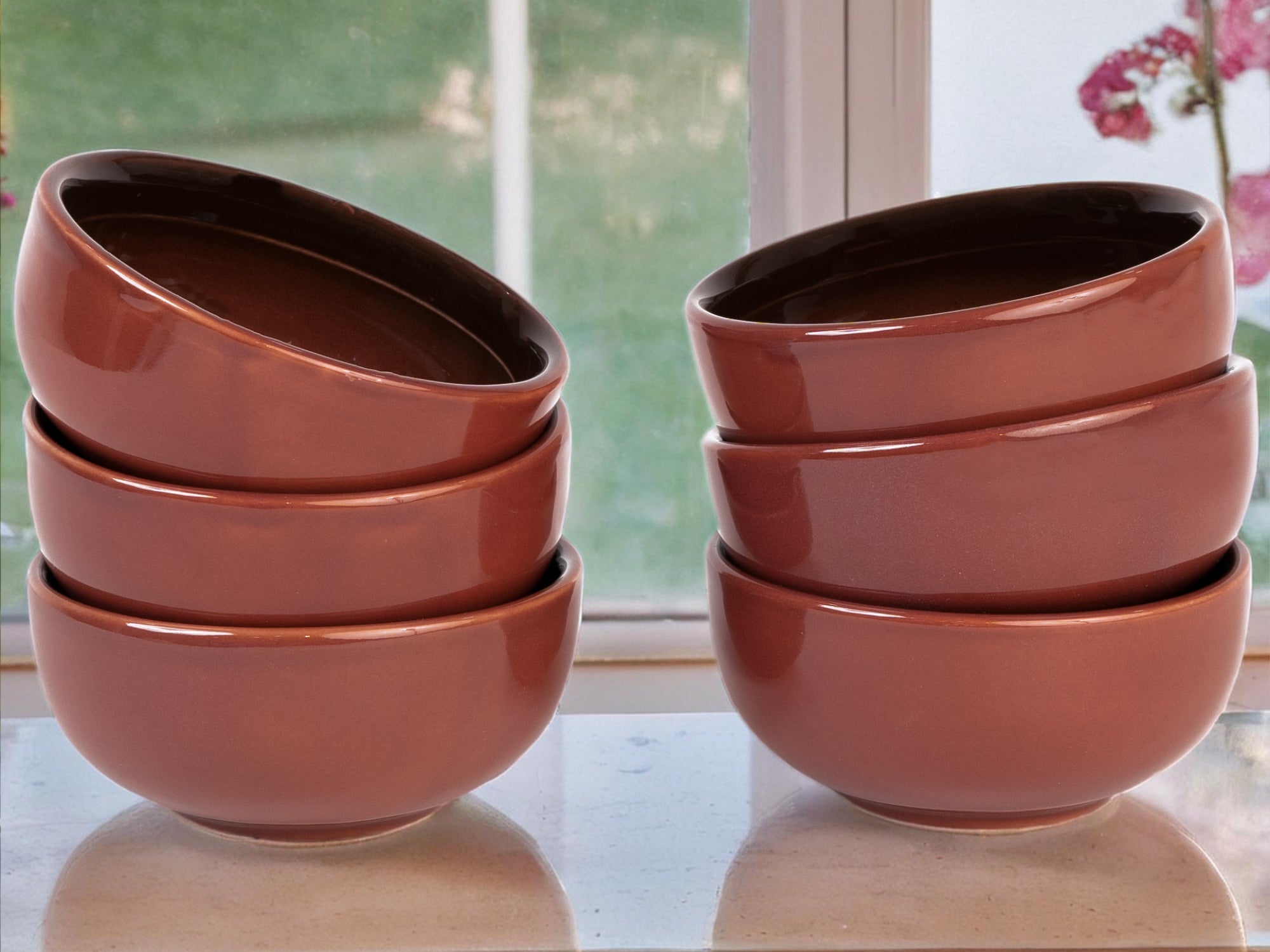 Deep Red Premium Porcelain Small Dinner Bowls Set of 6