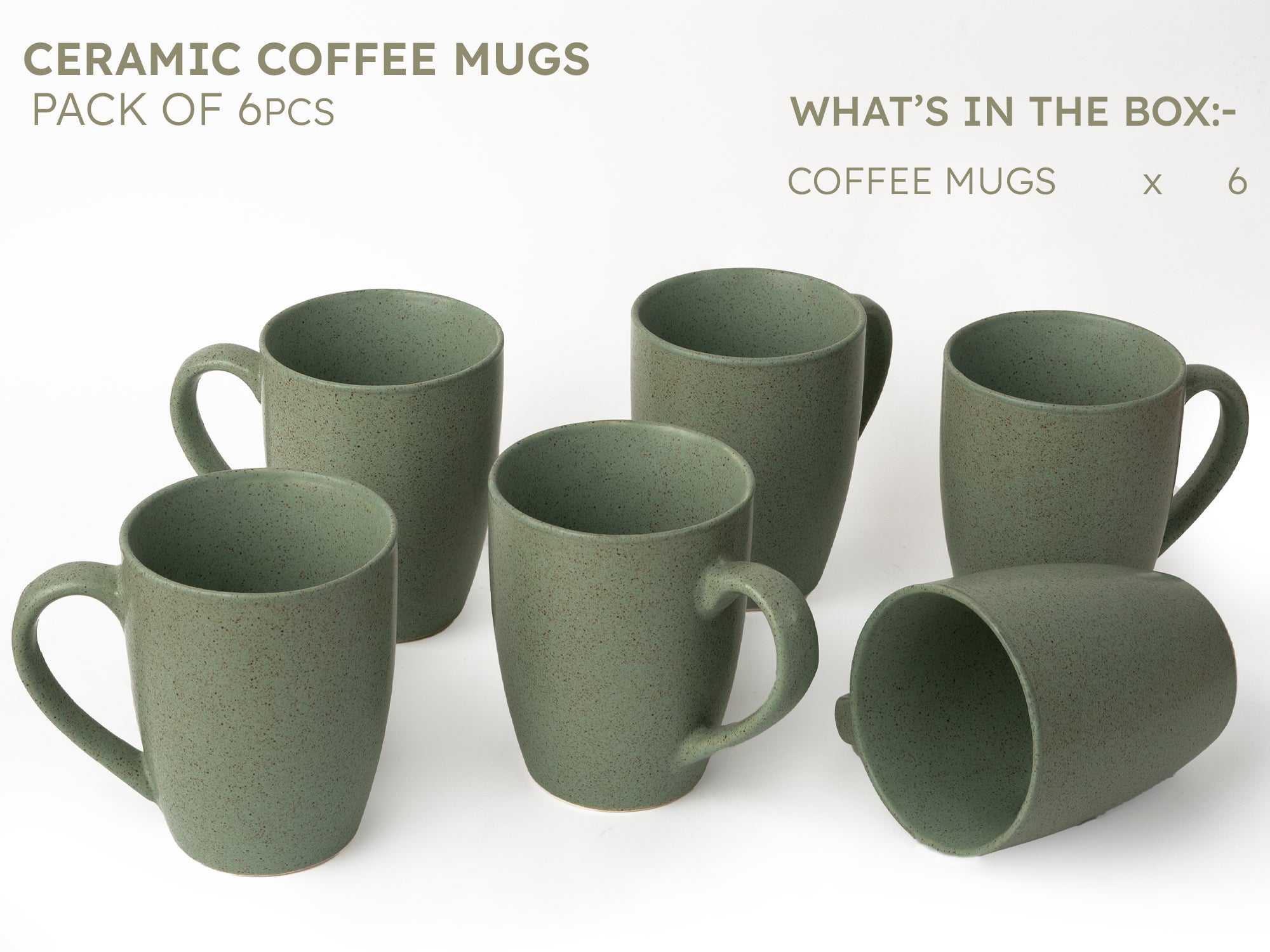 Handcrafted Ceramic Coffee Mug and Tea Cup – 300 ml (Pack of 6)