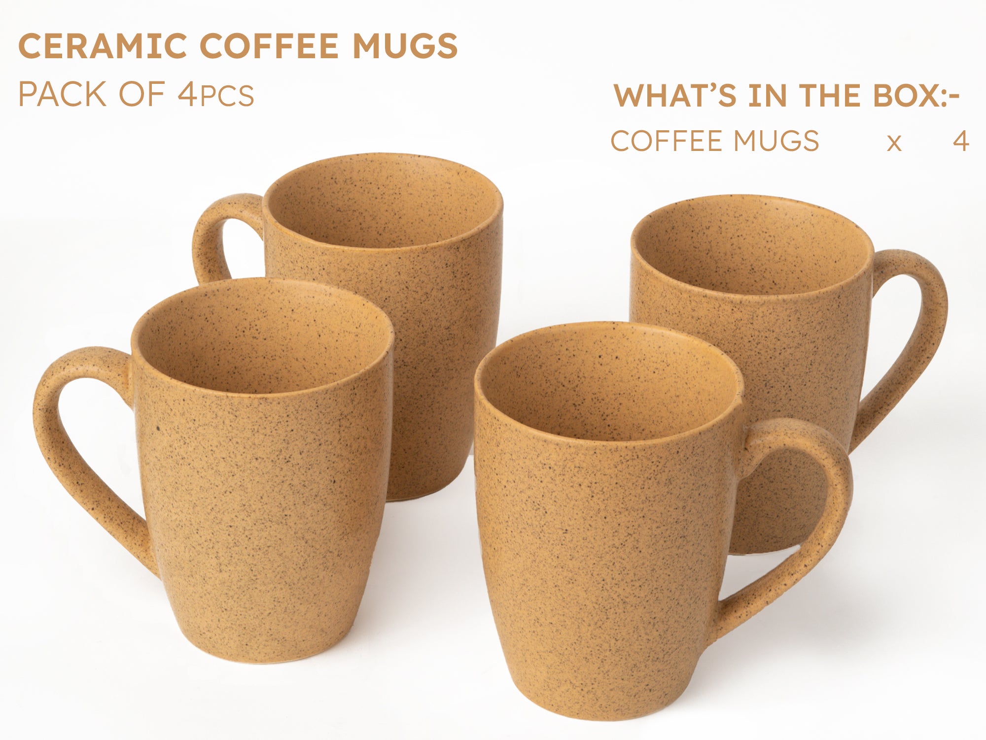 Handcrafted Ceramic Coffee Mug and Tea Cup – 300 ml (Pack of 4)