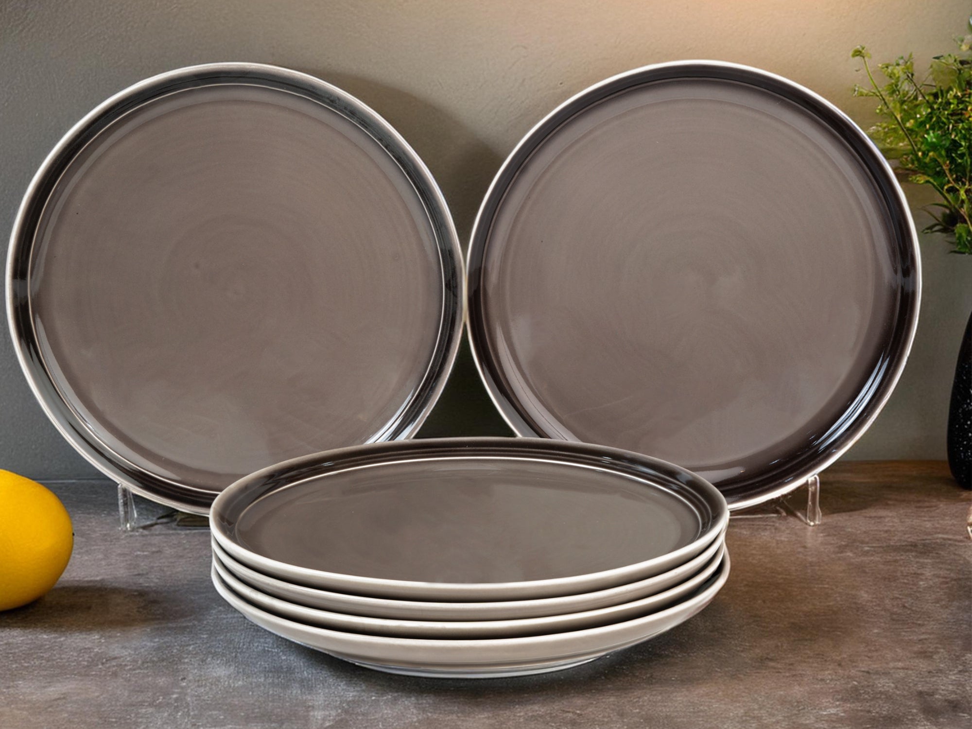 Smoke Grey Porcelain Small Plates Set of 6