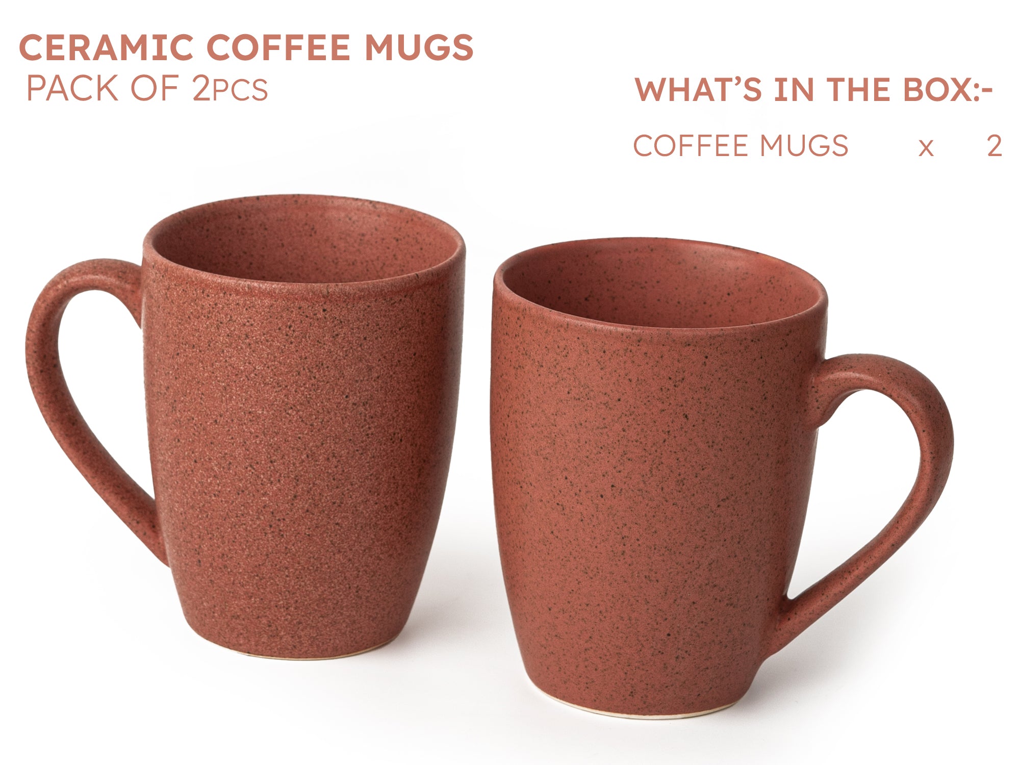 Handcrafted Ceramic Coffee Mug and Tea Cup – 300 ml (Pack of 2)