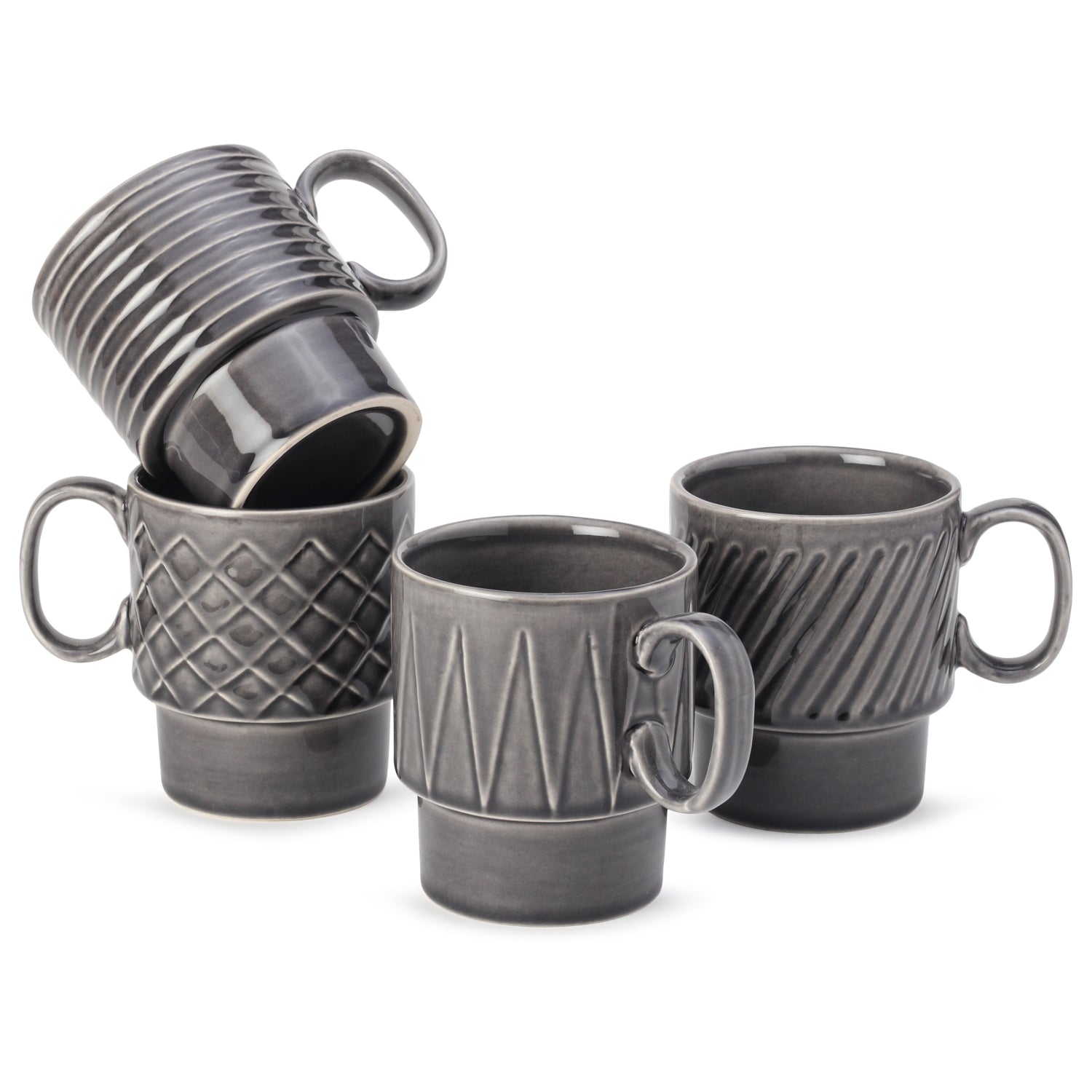 Ash Grey Ceramic Cups Set of 4 Pieces (250 ml)