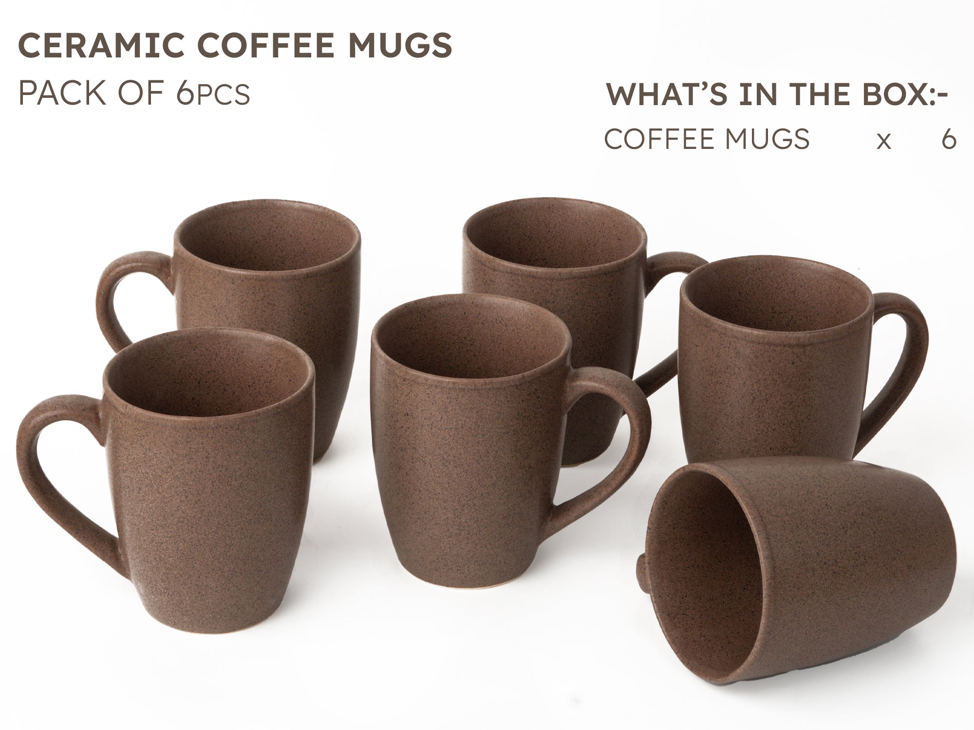 Handcrafted Ceramic Coffee Mug and Tea Cup – 300 ml (Pack of 6)