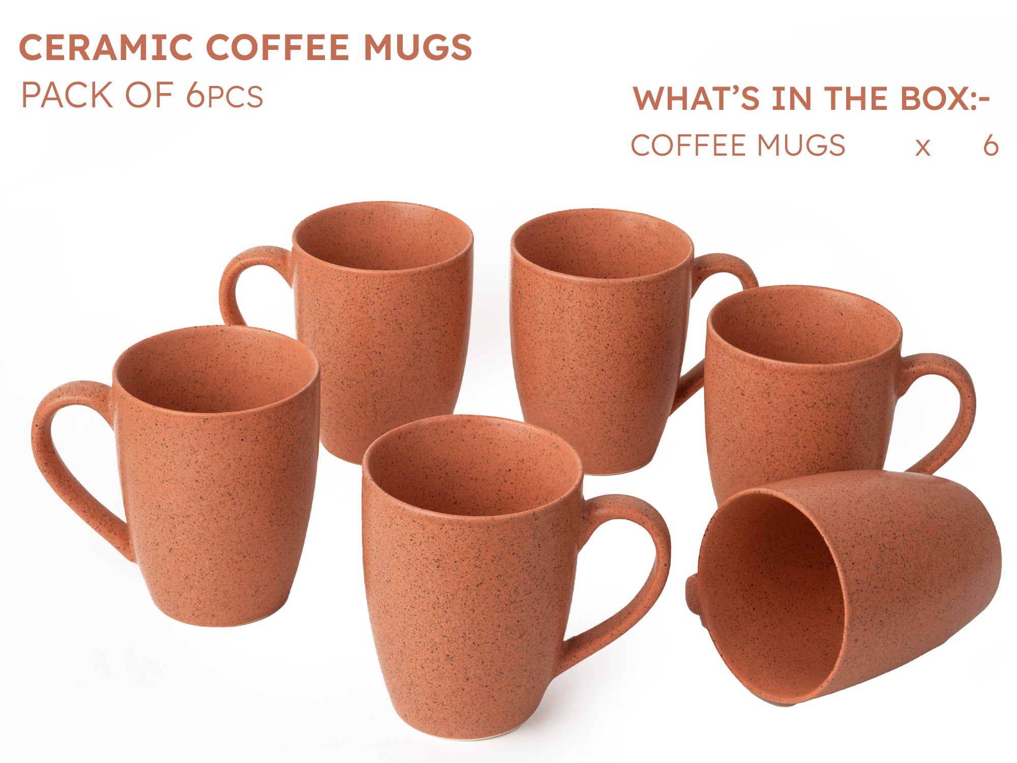 Handcrafted Ceramic Coffee Mug and Tea Cup – 300 ml (Pack of 6)