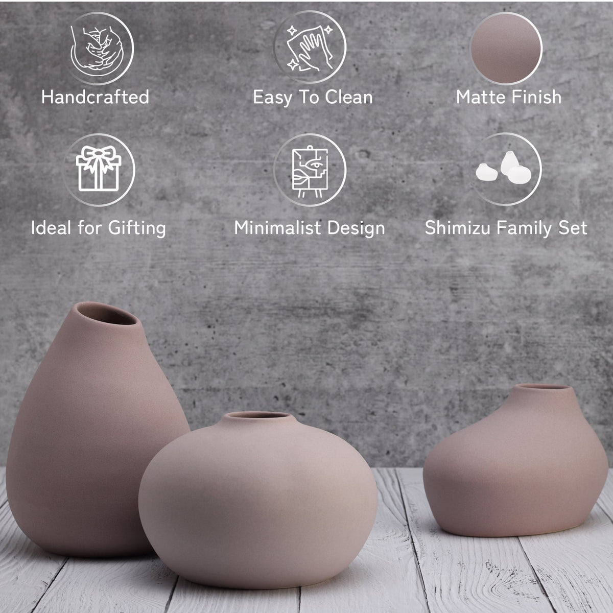 Bodhi House Ceramic Handcrafted Modern Minimalist Aesthetic Flower Vase for Home Dcor and Gifting Vases Set of 3 Pcs | Matte Finish | Decorative Flower Vase for Living Room - Set of 1 | Grey Bodhi House
